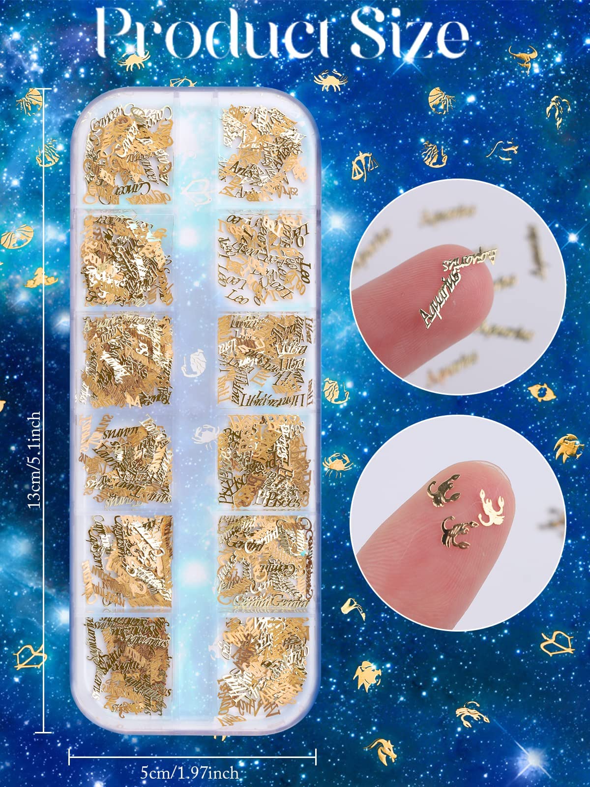 EBANKU 2 Pack Zodiac Nail Charms - 3D Gold 12 Constellation Nail Art Charms, Aquarius Alloy Nail Sequins for Nail Decoration - Perfect for DIY Nail Art, Salon Designs & Gift Giving