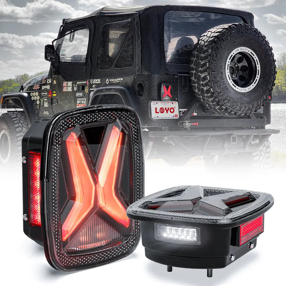 Upgraded LED Brake Tail Lights with License Plate & Side Marker Lights for Jeep Wrangler CJ YJ TJ (1976-2006) - Enhanced Visibility & Safety for Off-Road Adventures & Night Driving