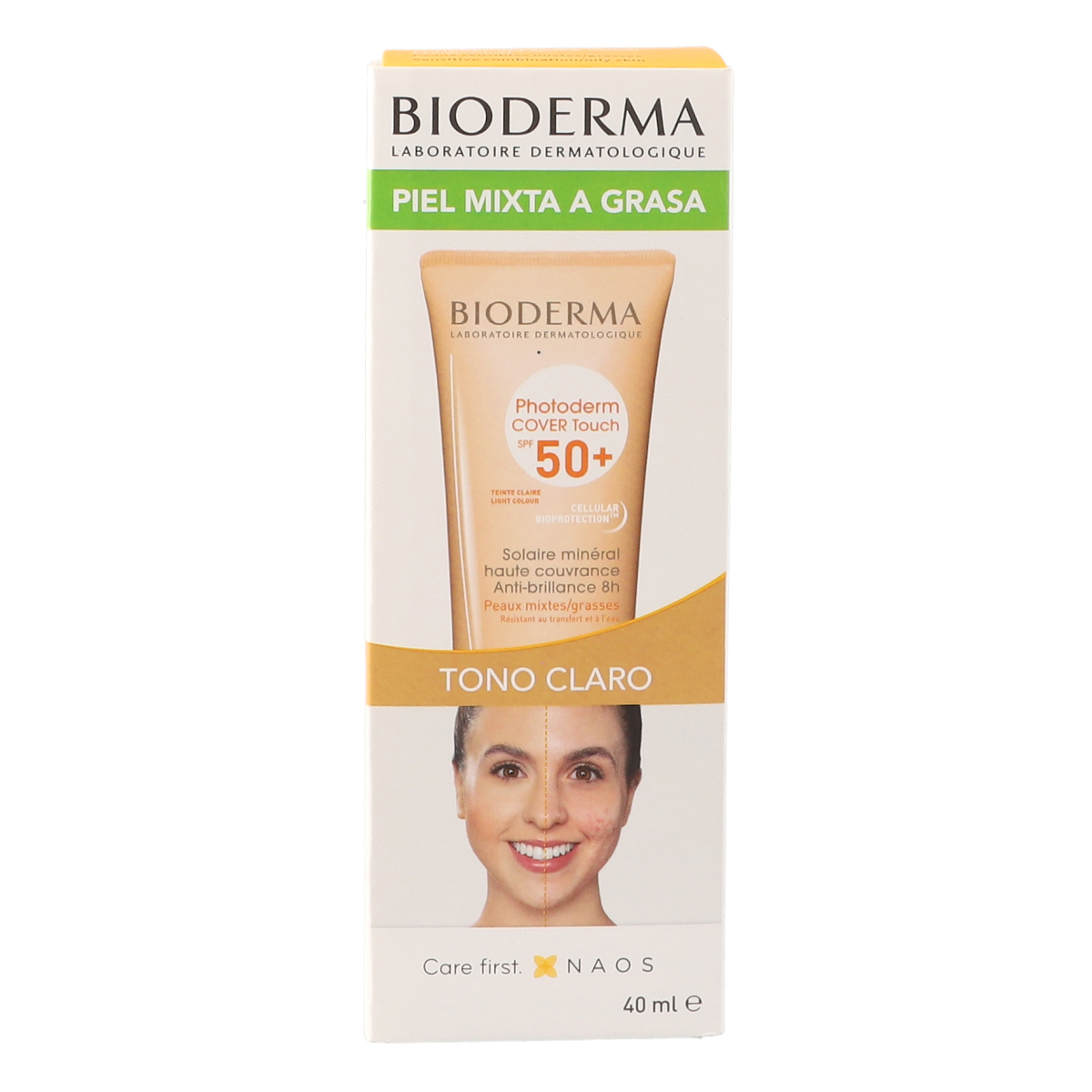 Photoderm COVER Touch SPF 50+ Claire Light Sunscreen - Oil-Free Face Sunscreen for Sensitive Skin - Daily UV Protection for Women & Men - Perfect for Outdoor Activities & Beach Days