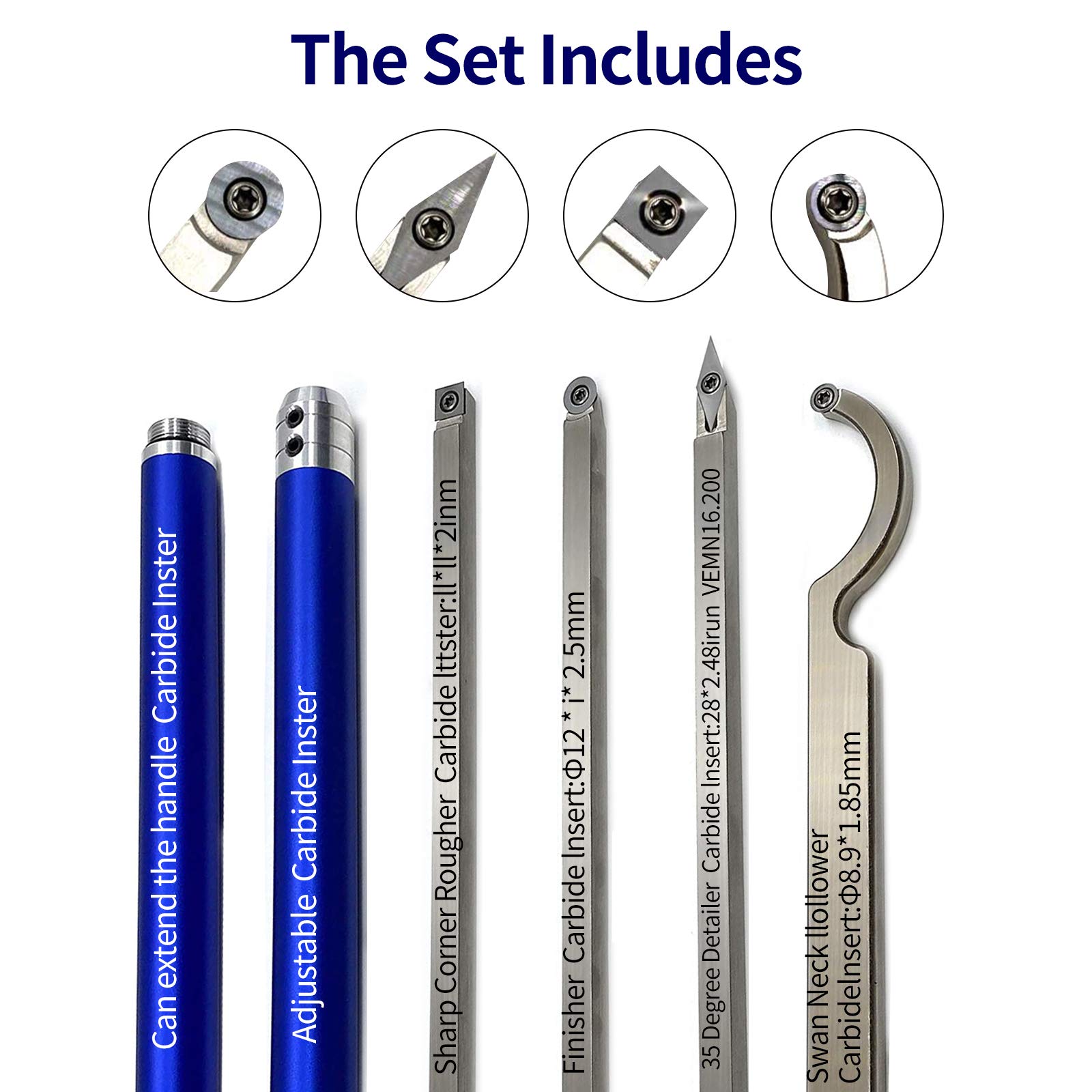 Premium Carbide Wood Lathe Tools Set - Round, Square & Diamond Inserts with Interchangeable Aluminum Alloy Handle - Perfect for Woodturning, Bowl Making & Furniture Crafting