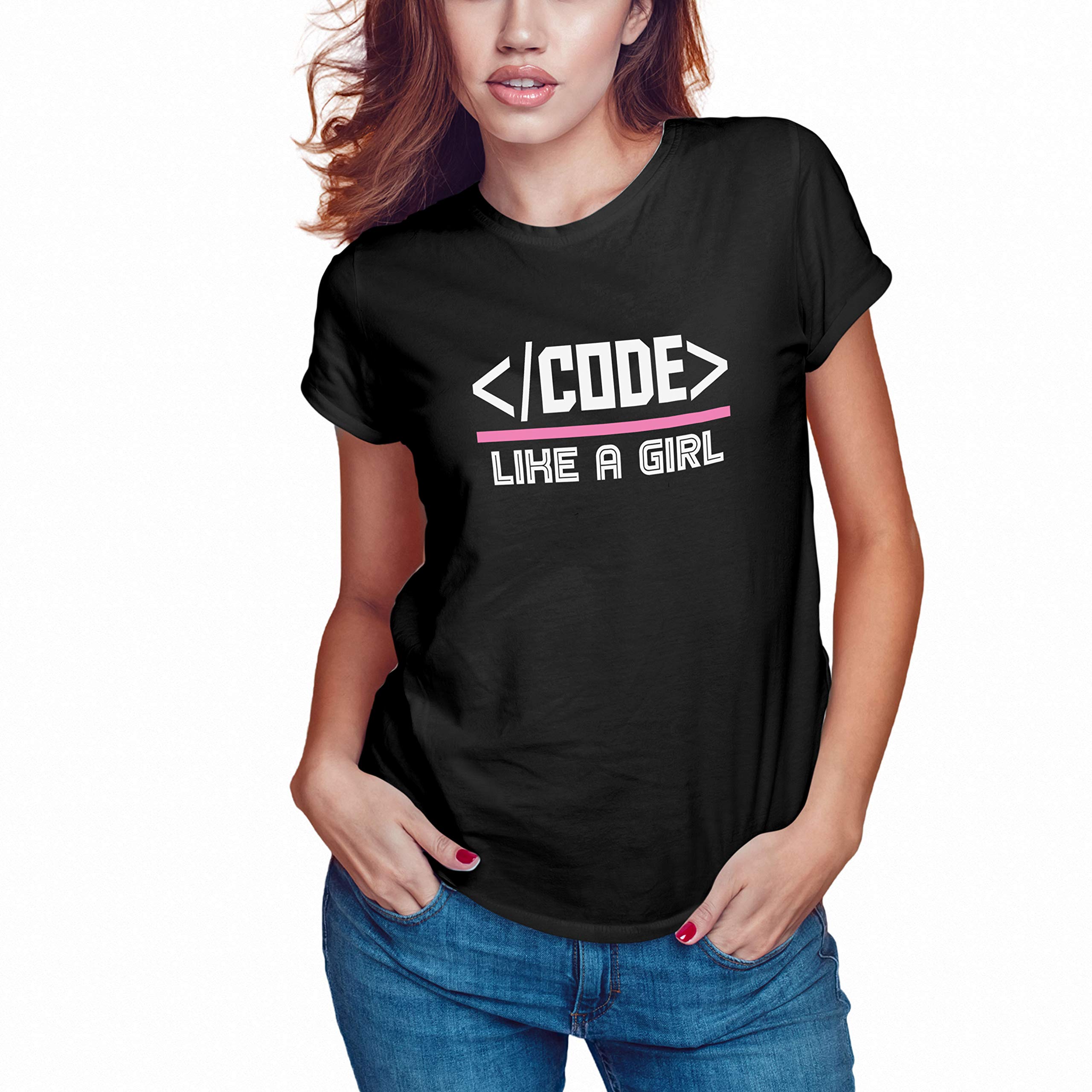 Code Like A Girl Women's Programmer T-Shirt - Comfortable Coding Tee for Female Developers & Tech Enthusiasts | Perfect for Hackathons, Tech Conferences & Casual Wear