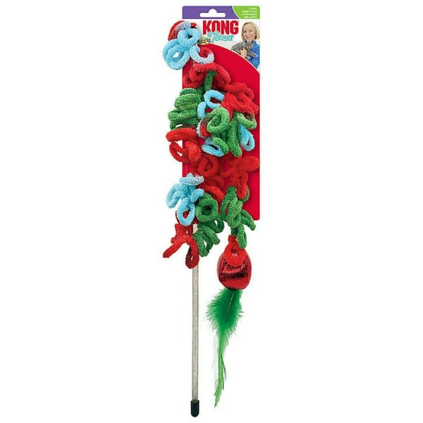 KONG Holiday Loopz Teaser Cat Toy - Interactive Cat Toy with Crinkly Fabric & Jingle Bells - Perfect for Indoor Play, Exercise & Holiday Gift for Cats