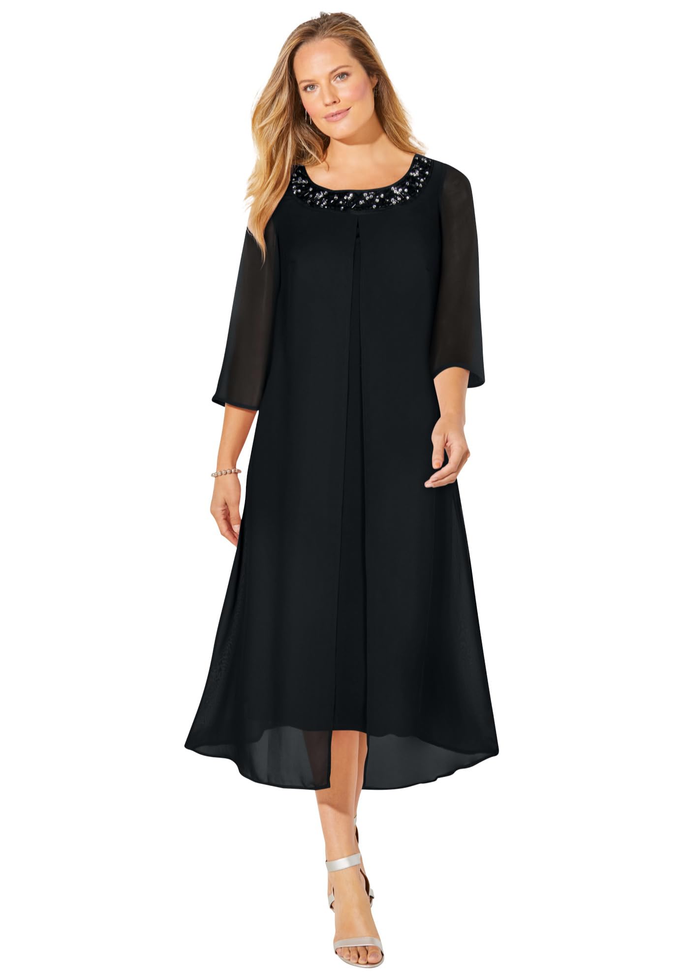 Catherine's Women's Plus Size Petite Midnight Dazzle Mesh Flyaway Dress - Elegant Evening Gown for Parties, Weddings & Special Occasions