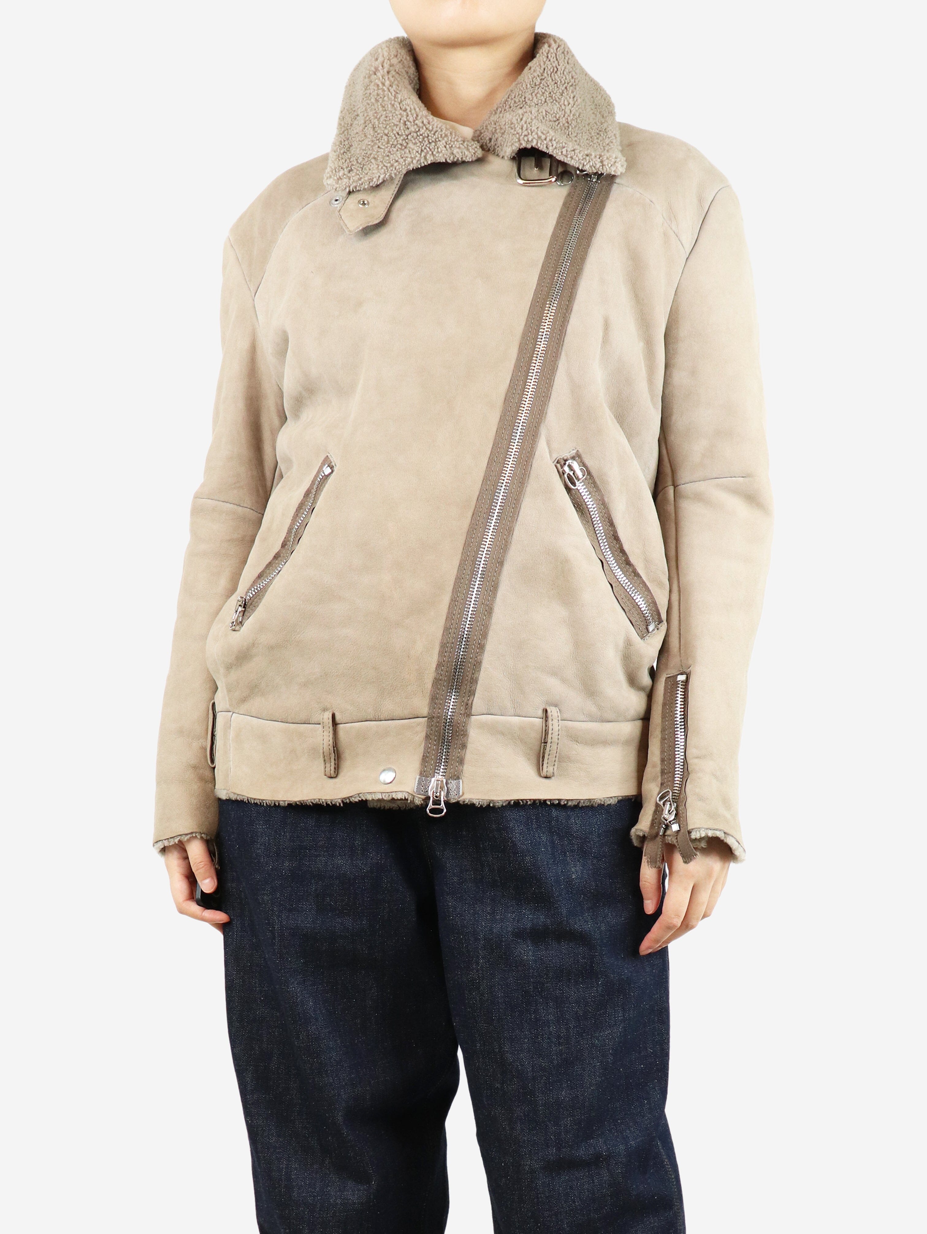 Light Brown Aviator Jacket for Women – UK Size 8 | Vintage-Inspired Bomber Jacket for Casual & Streetwear Outfits