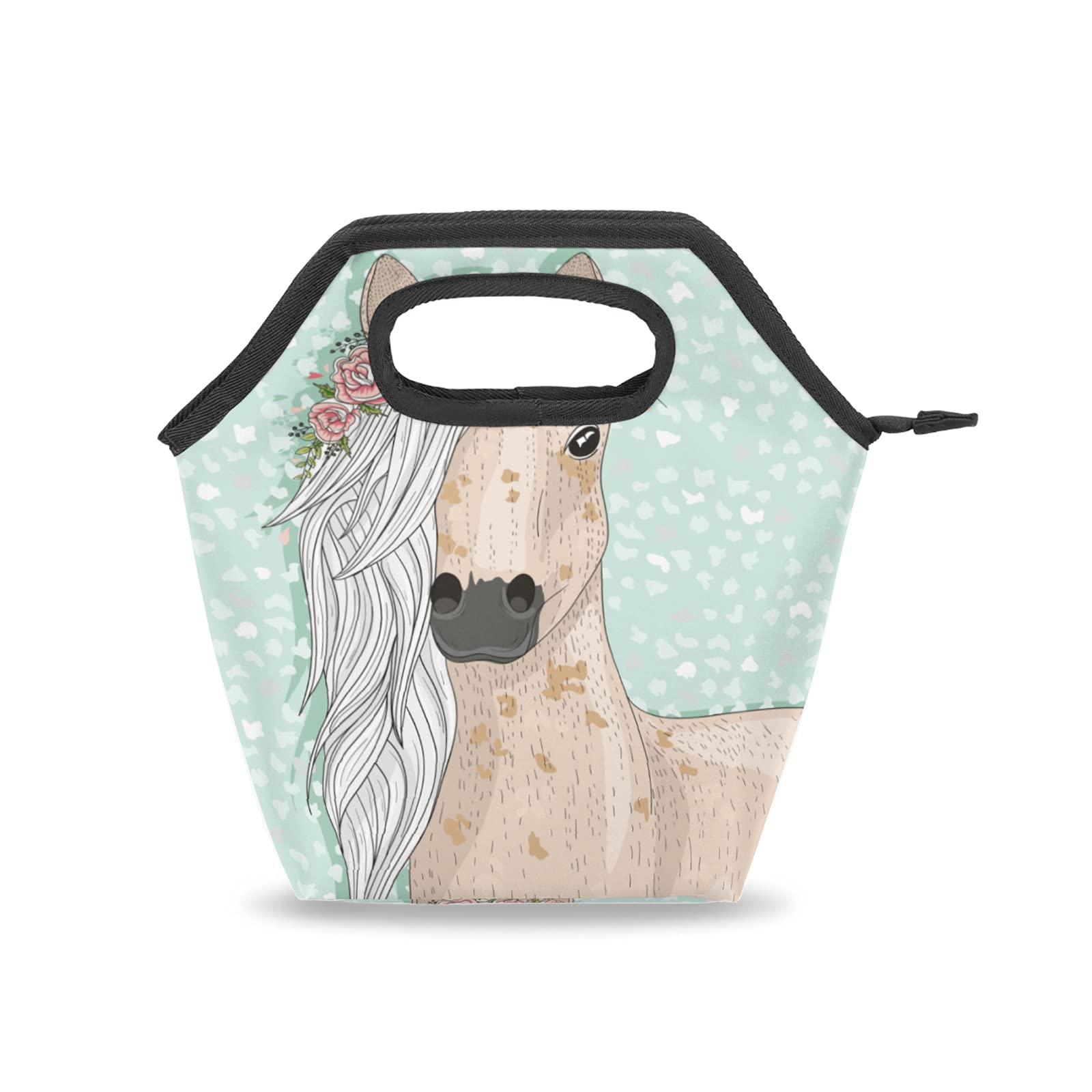 Insulated Lunch Bag Tote with Animal Horse Flower Love Heart Design - Reusable Cooler Bag for Women & Men - Perfect for Work, School, Picnics & Outdoor Activities