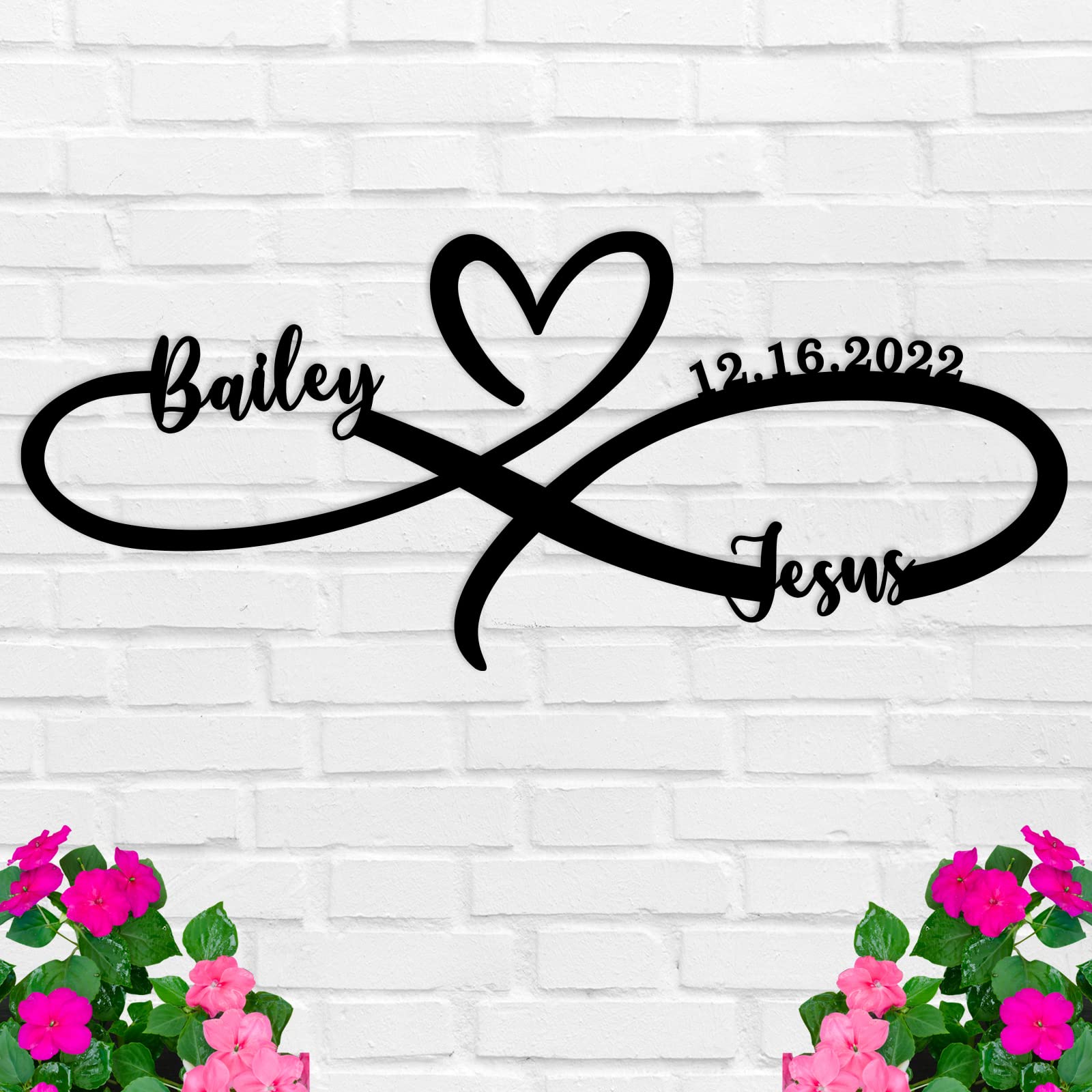 Custom Infinity Heart Metal Wall Art with Personalized Names - Unique Infinity Sign Wall Decor for Home, Bedroom, Wedding & Anniversary Gifts