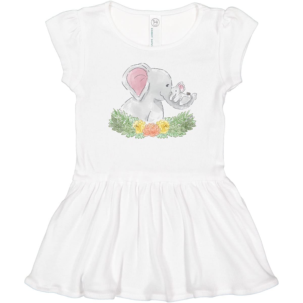 Inktastic Cute Elephants with Flowers Toddler Dress - Adorable Baby Girl Outfit for Birthday, Photo Shoots & Special Occasions