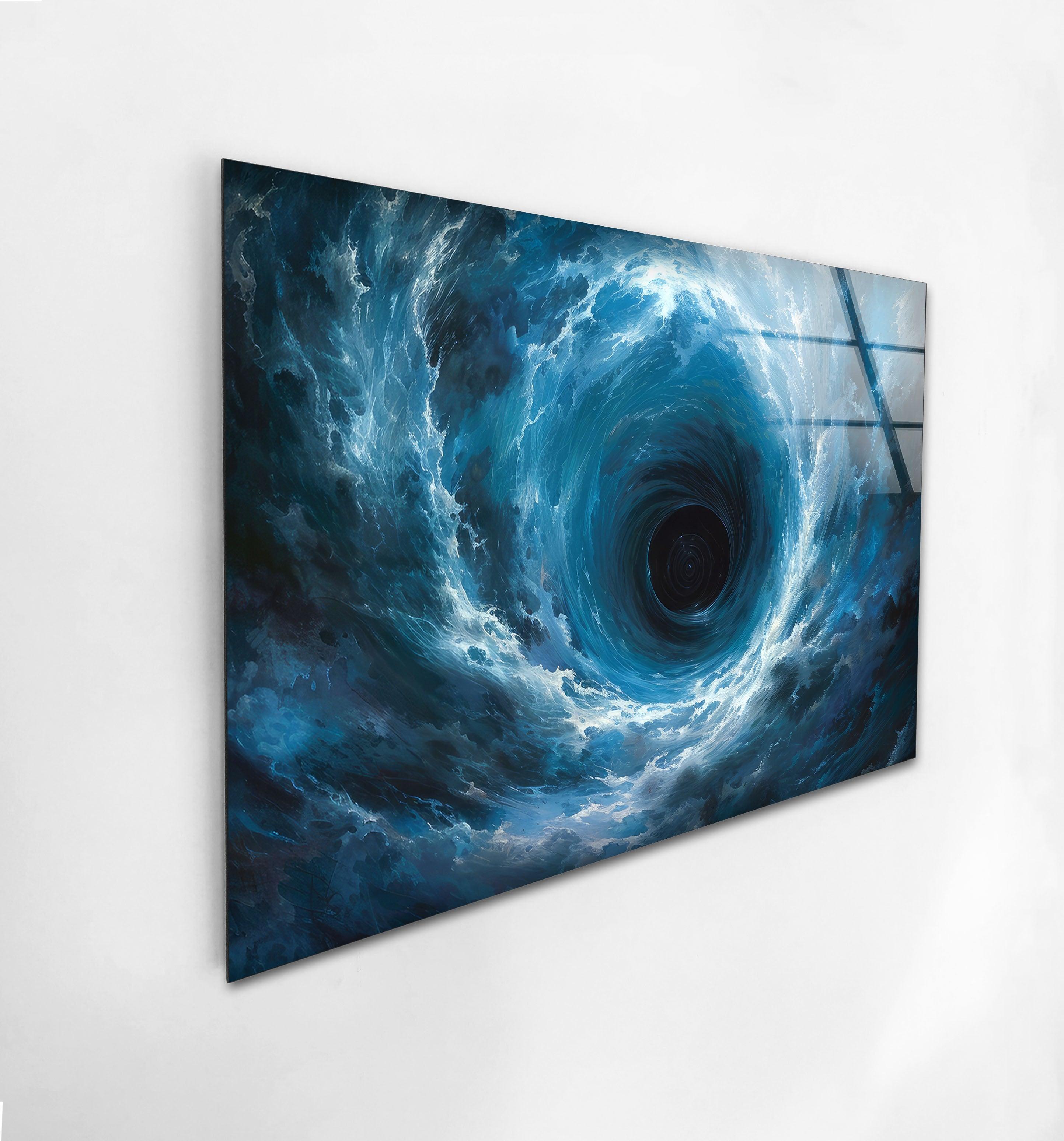 Blue Vortex Glass Wall Art - Handcrafted Modern Home Decor for Living Room, Bedroom & Office - Stunning 3D Glass Sculpture for Unique Interior Design