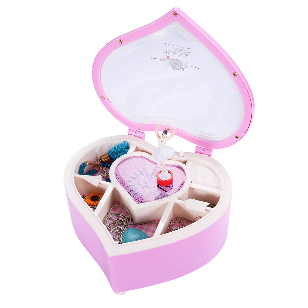 Ballerina Musical Jewelry Box with Rotating Dancer - Heart Shaped Music Box for Jewelry Storage & Gift Giving (Pink) | Perfect for Birthdays, Anniversaries & Home Decor