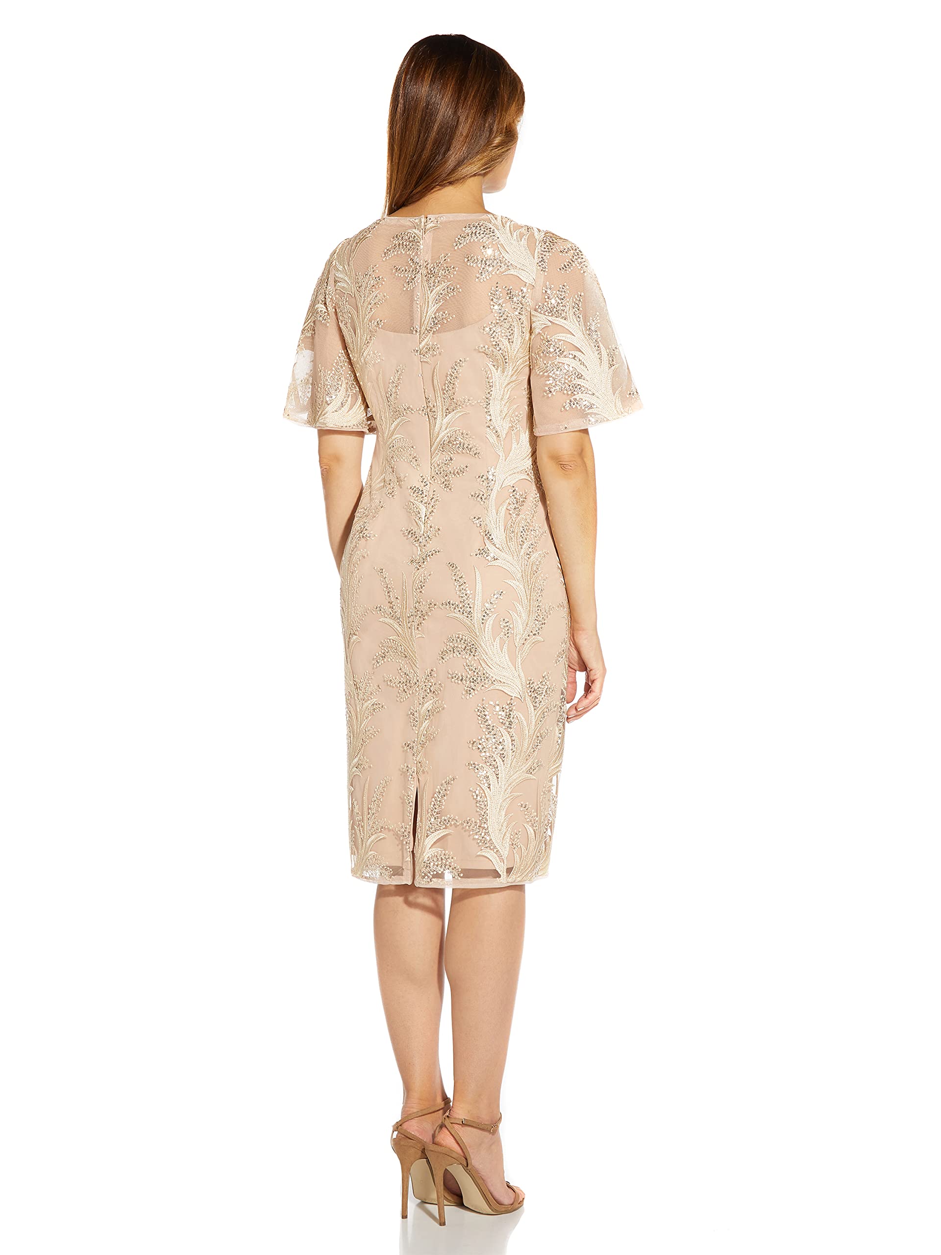 Adrianna Papell Women's Sequin Embroidery Midi Dress - Elegant Sparkly Party Gown for Evening Events, Weddings & Special Occasions