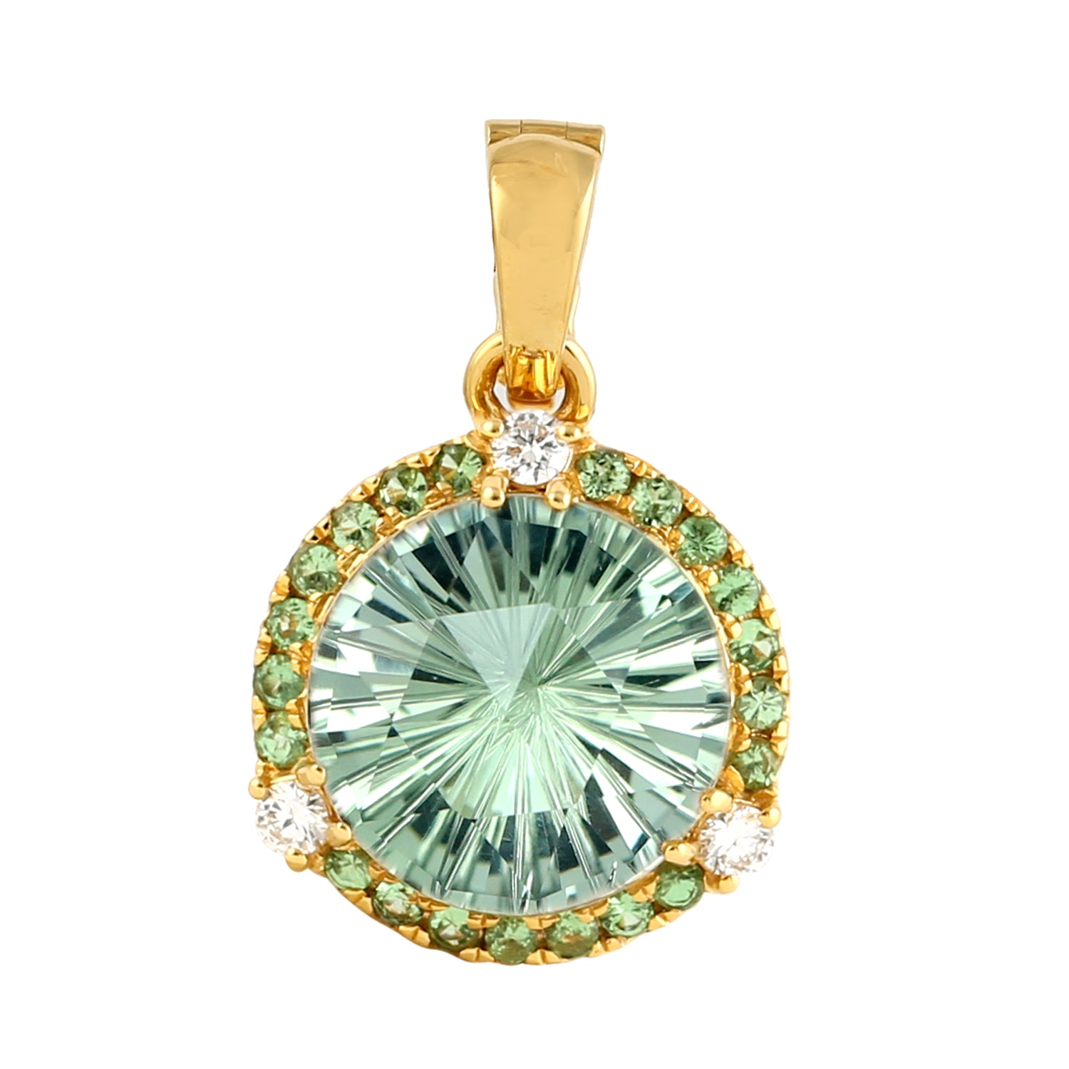 18K Yellow Gold Green Amethyst Pave Tsavorite Diamond Pendant Necklace - Elegant Jewelry Gift for Women, Perfect for Weddings, Anniversaries & Special Occasions