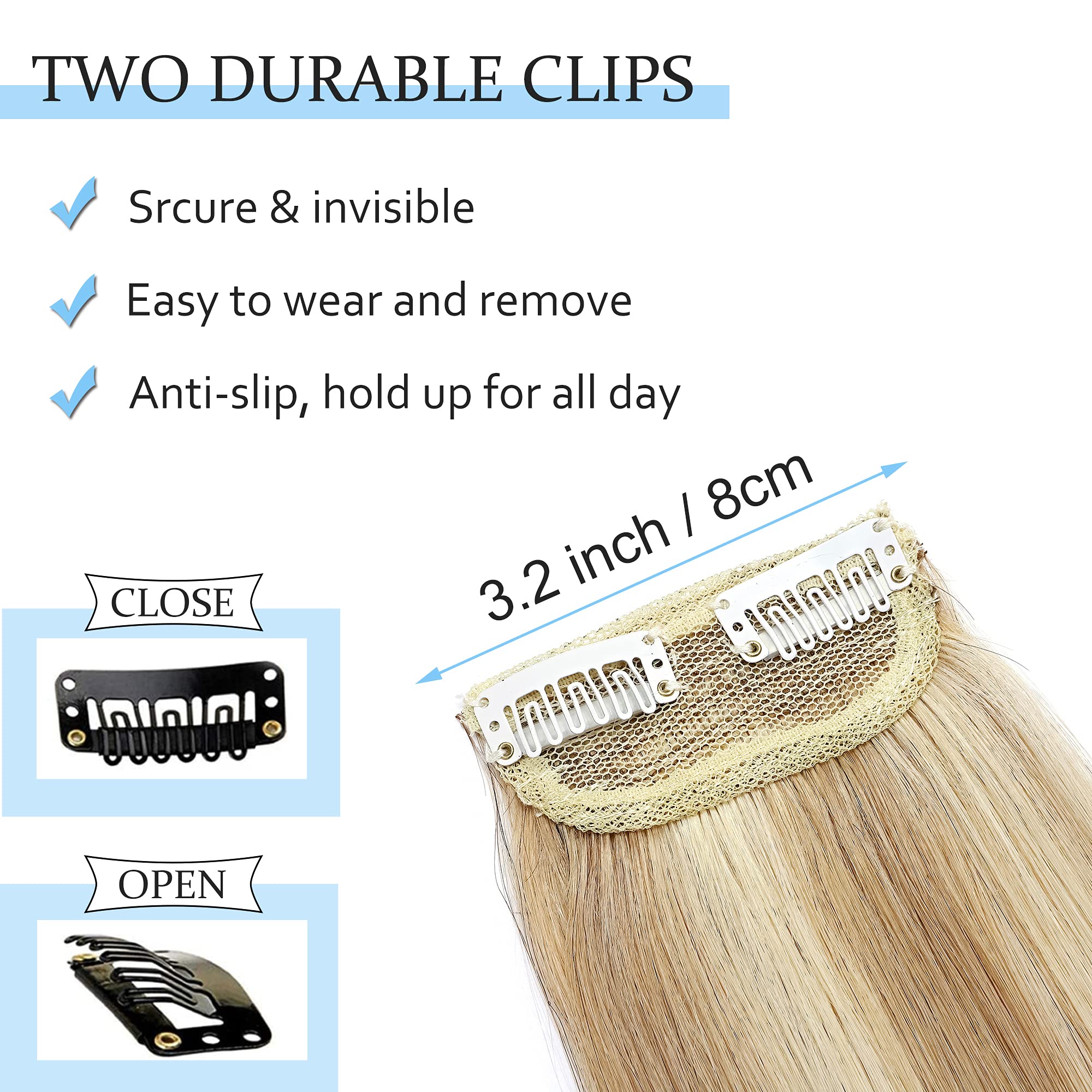 SEGO 2 Pcs Clip-in Human Hair Extensions 10 Inch Short Real Human Hair Toppers for Women with Thinning Hair - Ash Blonde & Bleach Blonde (30g) | Adds Volume & Natural Look for Daily Styling, Parties & Special Occasions