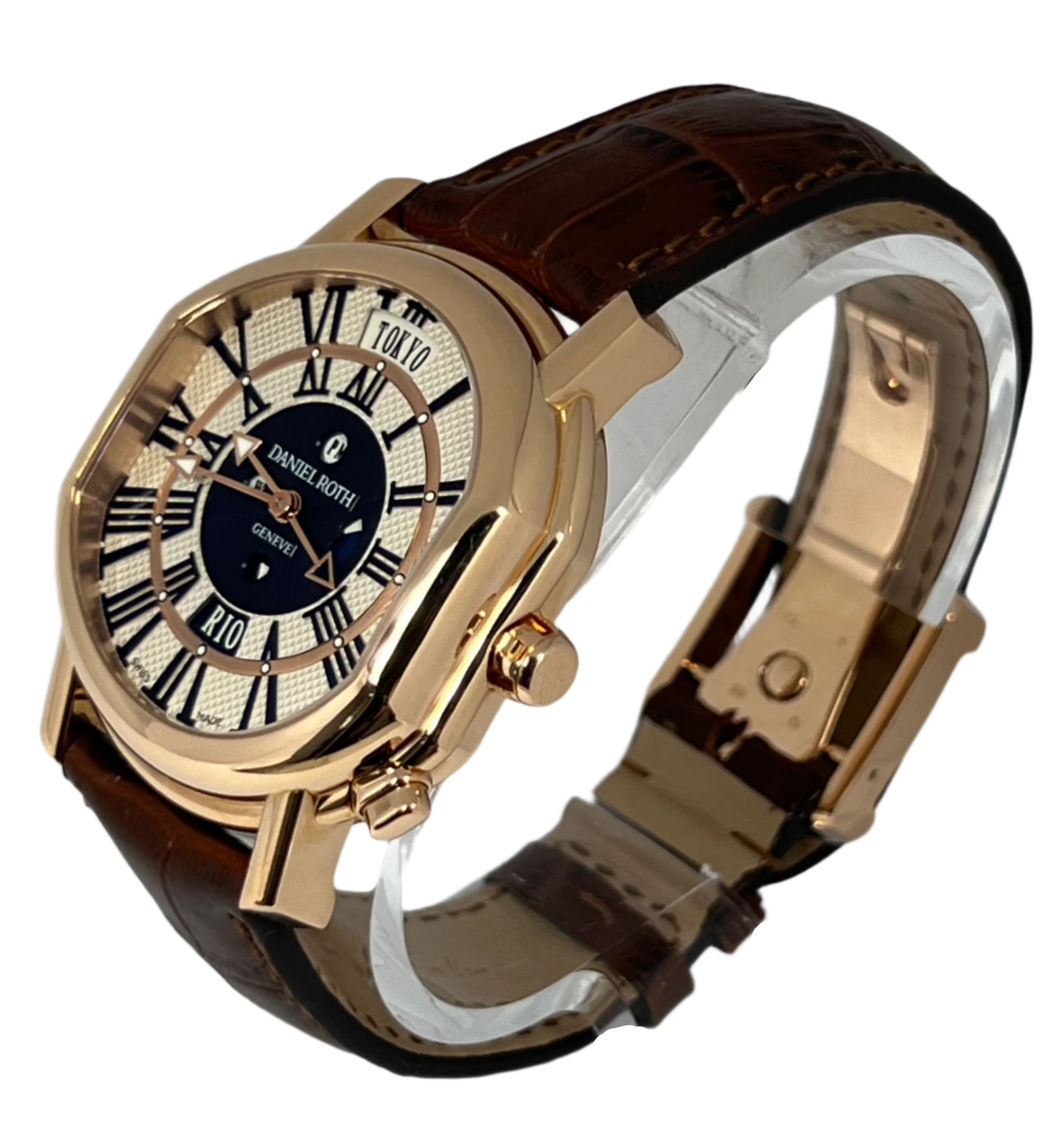 Daniel Roth Academie Metropolitan Dual Time 18K Rose Gold Men's Luxury Watch - Perfect for Business Travel & Formal Occasions