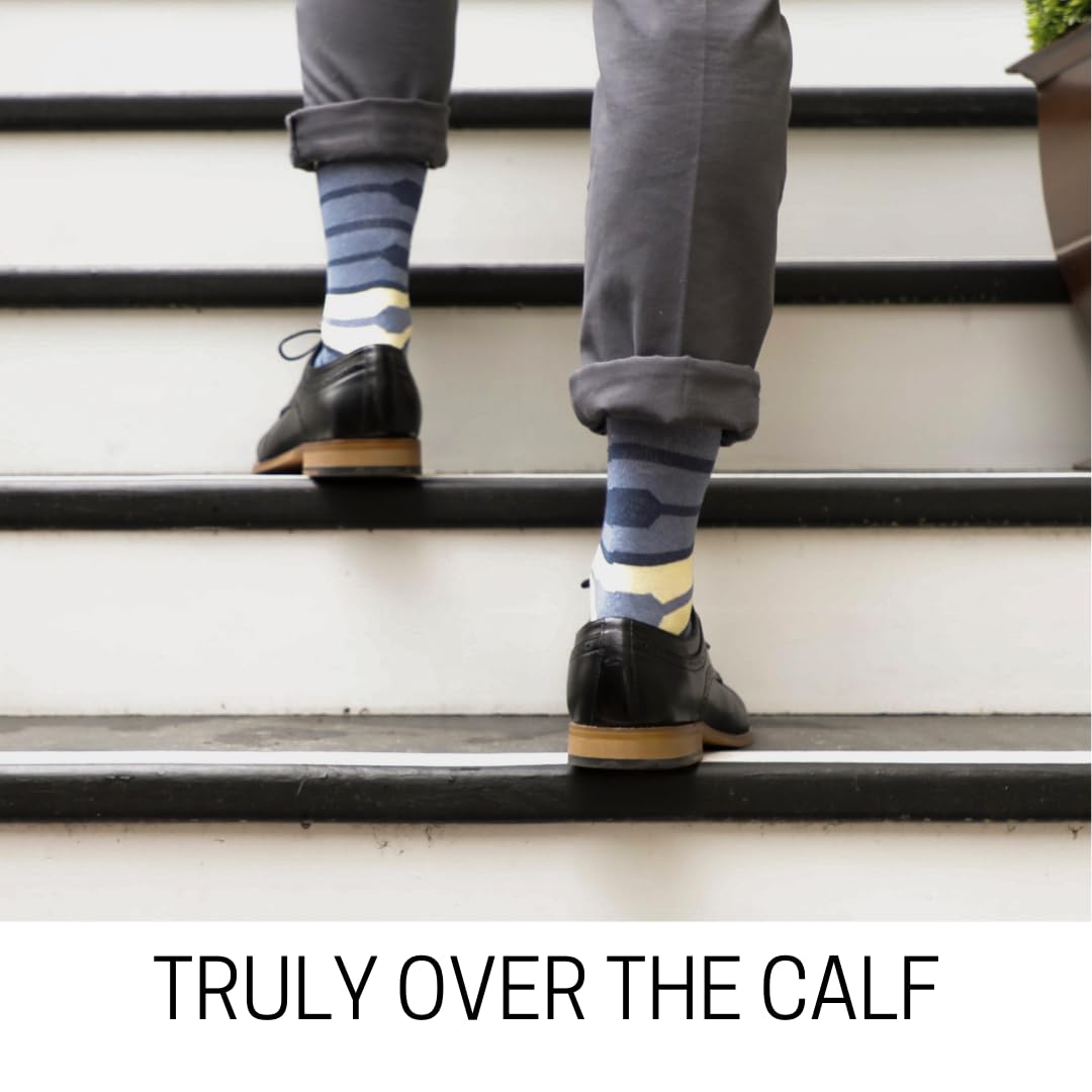 Pierre Henry Men's Over the Calf Dress Socks - 9 Pairs Colorful Funky Cotton Socks for Business & Casual Wear | Perfect for Office, Parties & Formal Events