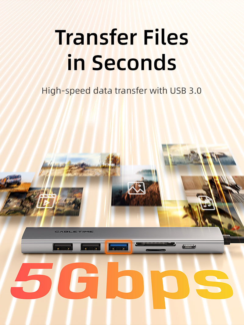 Ultra Slim Aluminum 7-in-1 USB C Hub with 4K HDMI, USB 3.0, SD/TF Card Reader - Compatible with MacBook Pro, Air, iPad Pro & More - Perfect for Home Office, Travel & Multi-Screen Workstations
