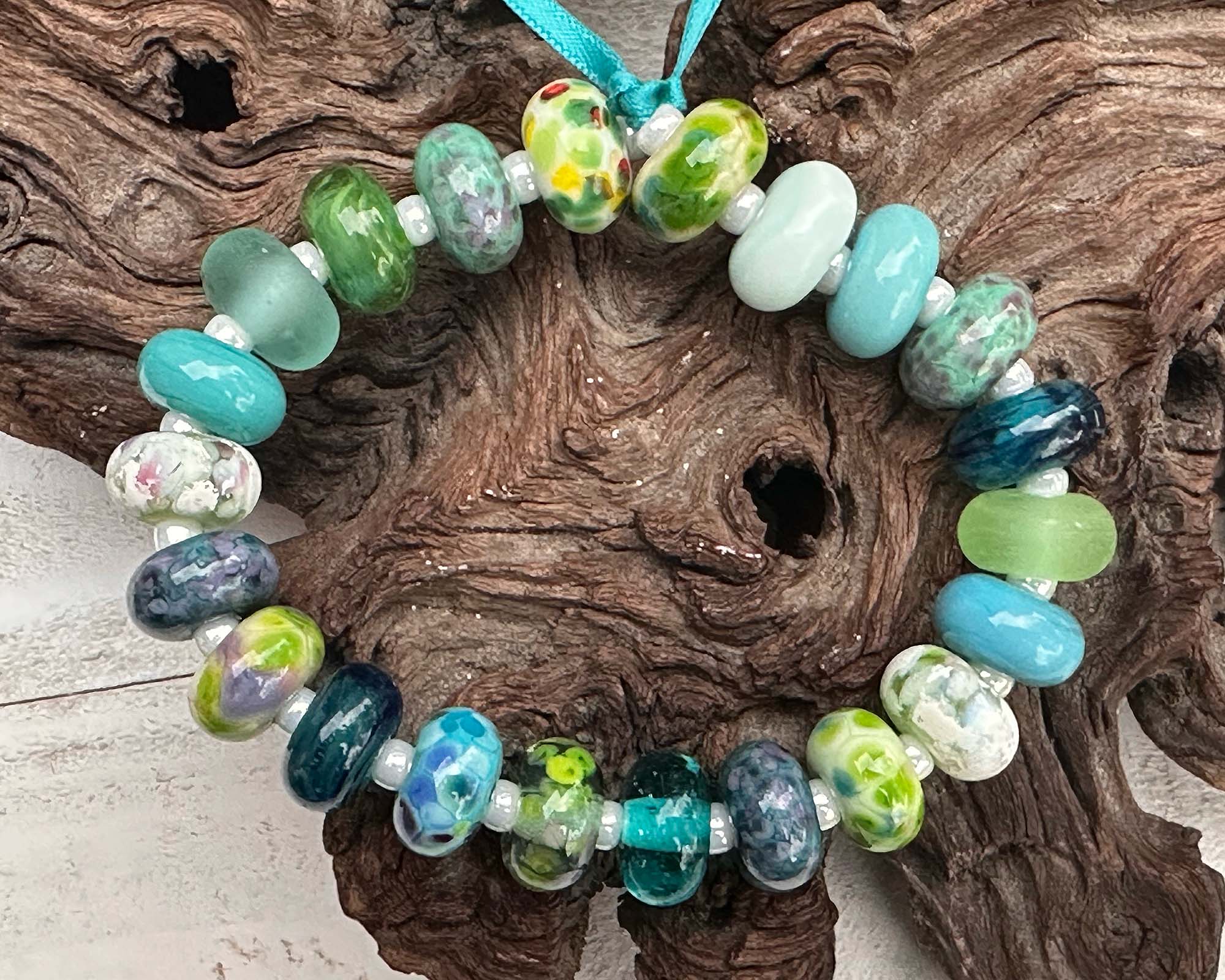 22 Blue Green Orphan Lampwork Beads Set - Handmade Glass Beads for Jewelry Making, DIY Crafts, Bracelets & Necklaces - Perfect for Beading Projects and Unique Gift Ideas