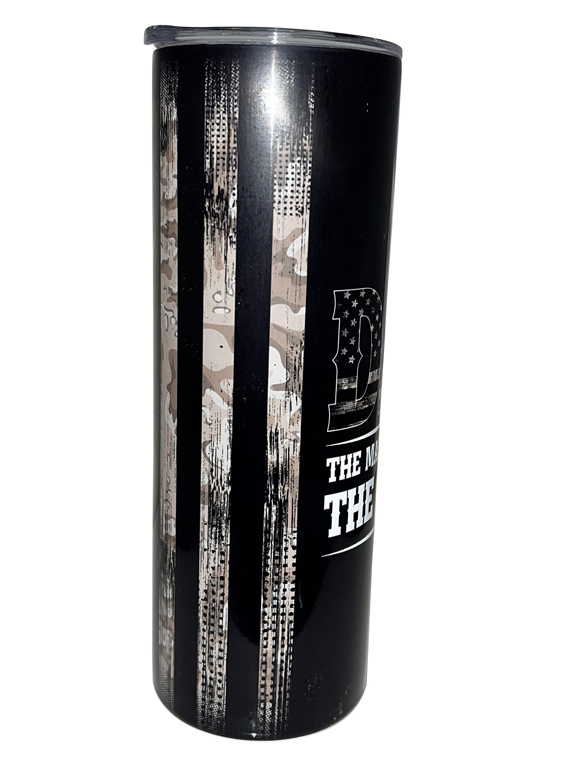 Dad The Man The Myth The Legend Brown Camo Flag Stainless Steel Tumbler - 20oz Skinny Insulated Cup for Coffee & Cold Drinks - Perfect Father's Day Gift, Camping, Office & Travel