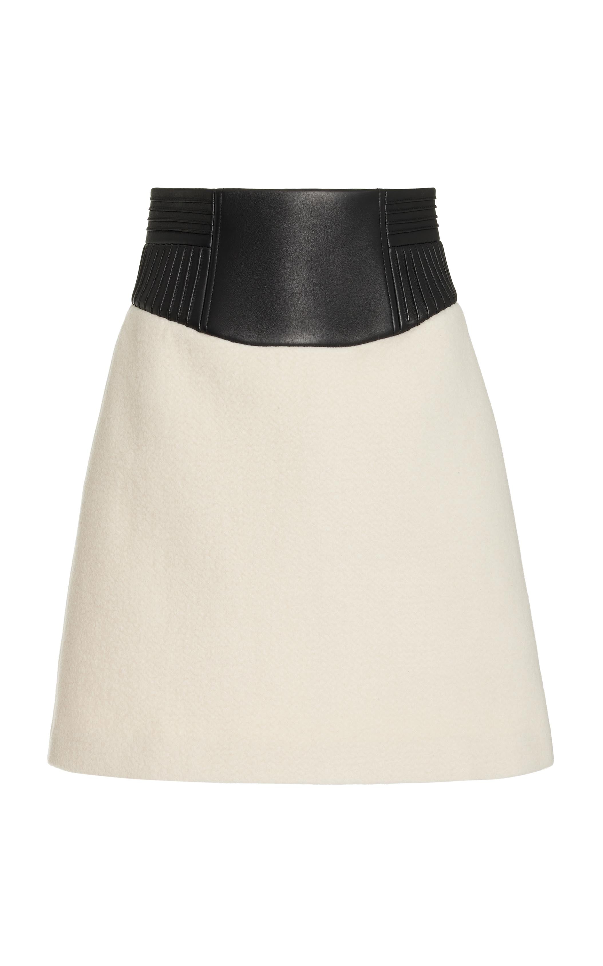 Felix Mini Skirt - Ivory Double-Faced Recycled Cashmere Felt with Nappa Leather Waistband | Women's Luxury Sustainable Skirt for Office, Date Night & Special Occasions