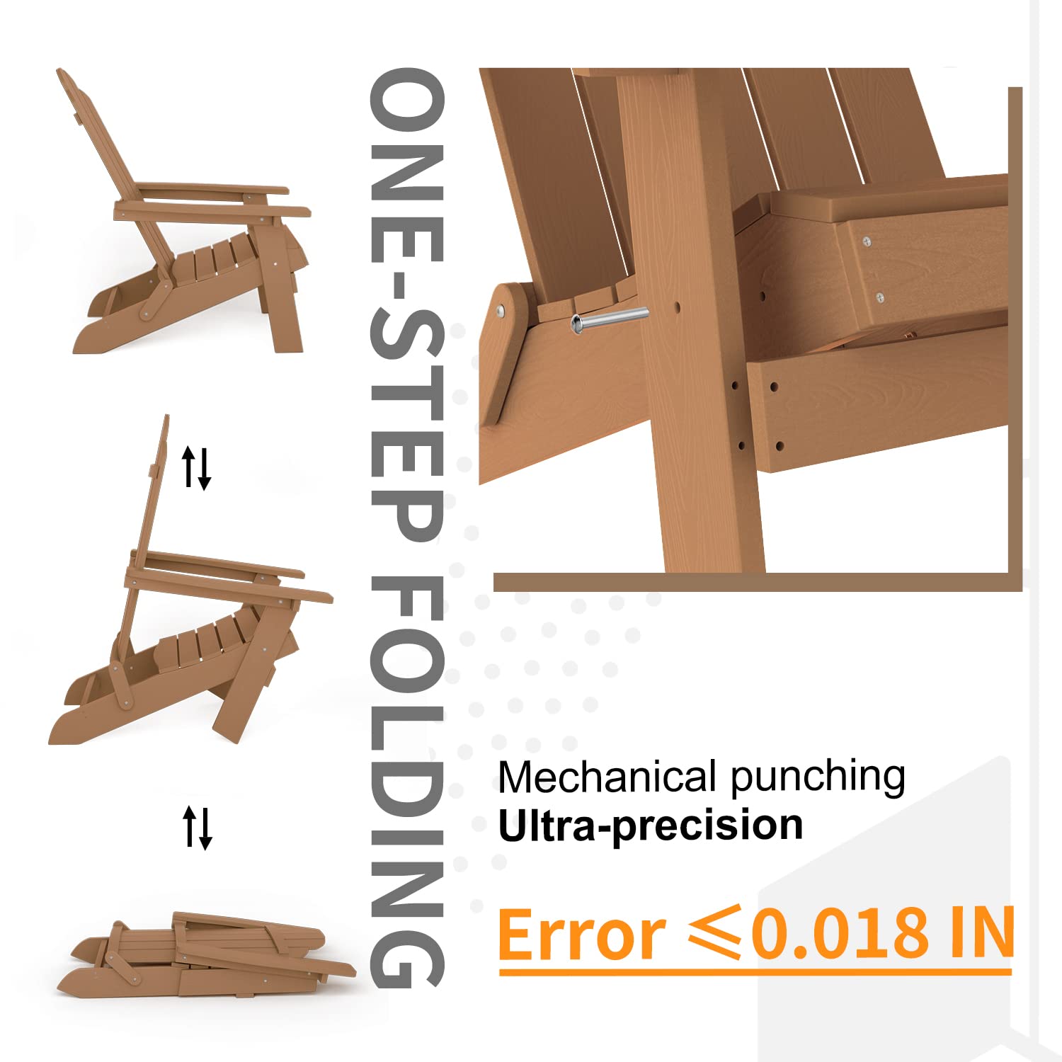 MXIMU Folding Adirondack Chair - Teak Plastic Outdoor Chair for Lawn, Backyard, Deck, Garden & Camping | Fire Pit Seating & Patio Relaxation