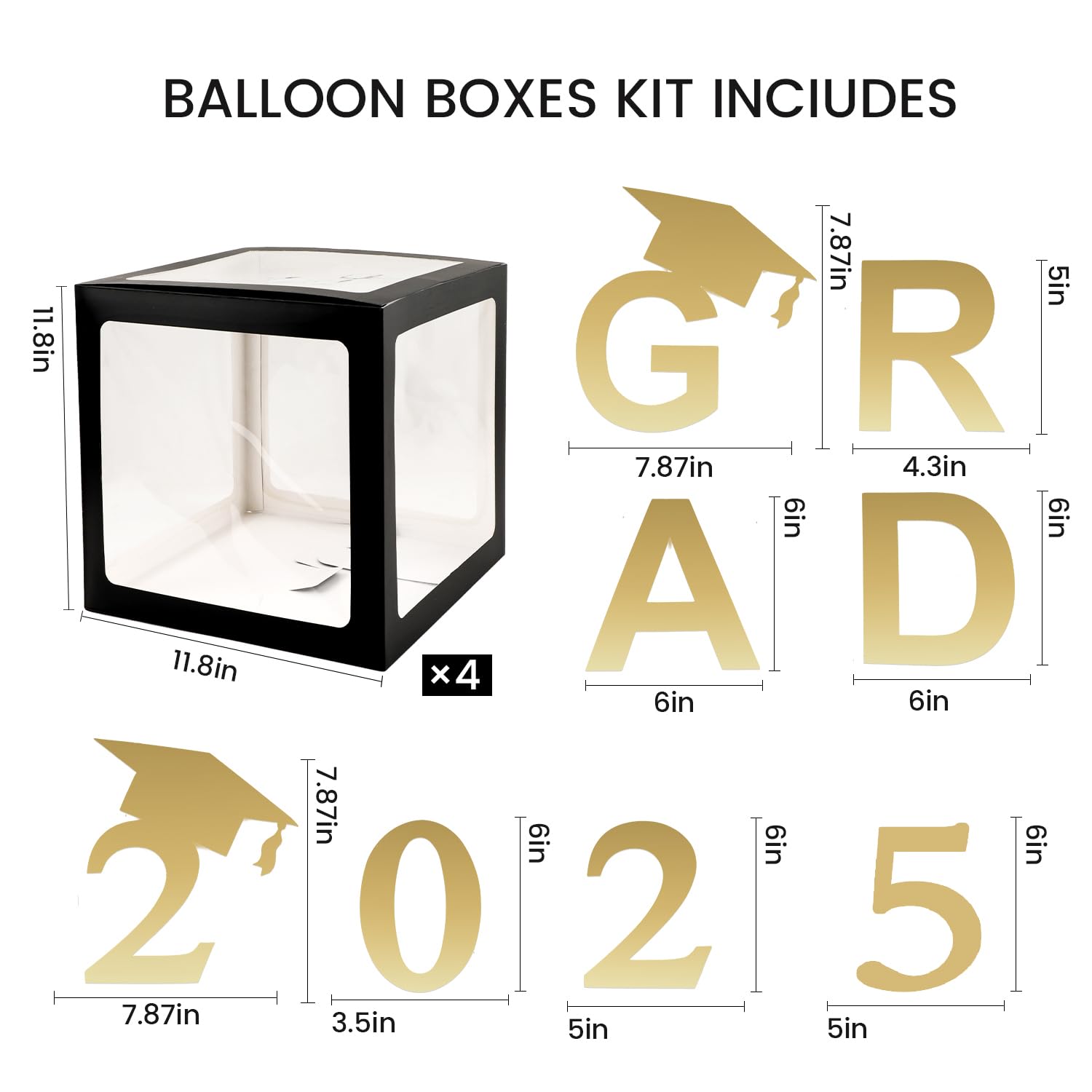 Fonder Mols 2025 Graduation Balloon Box Set - Elegant Black & Gold Party Decor for High School, College & Kindergarten Graduation Ceremonies - Perfect for Photo Backdrops, Table Centerpieces & Celebration Displays (Balloons Not Included)