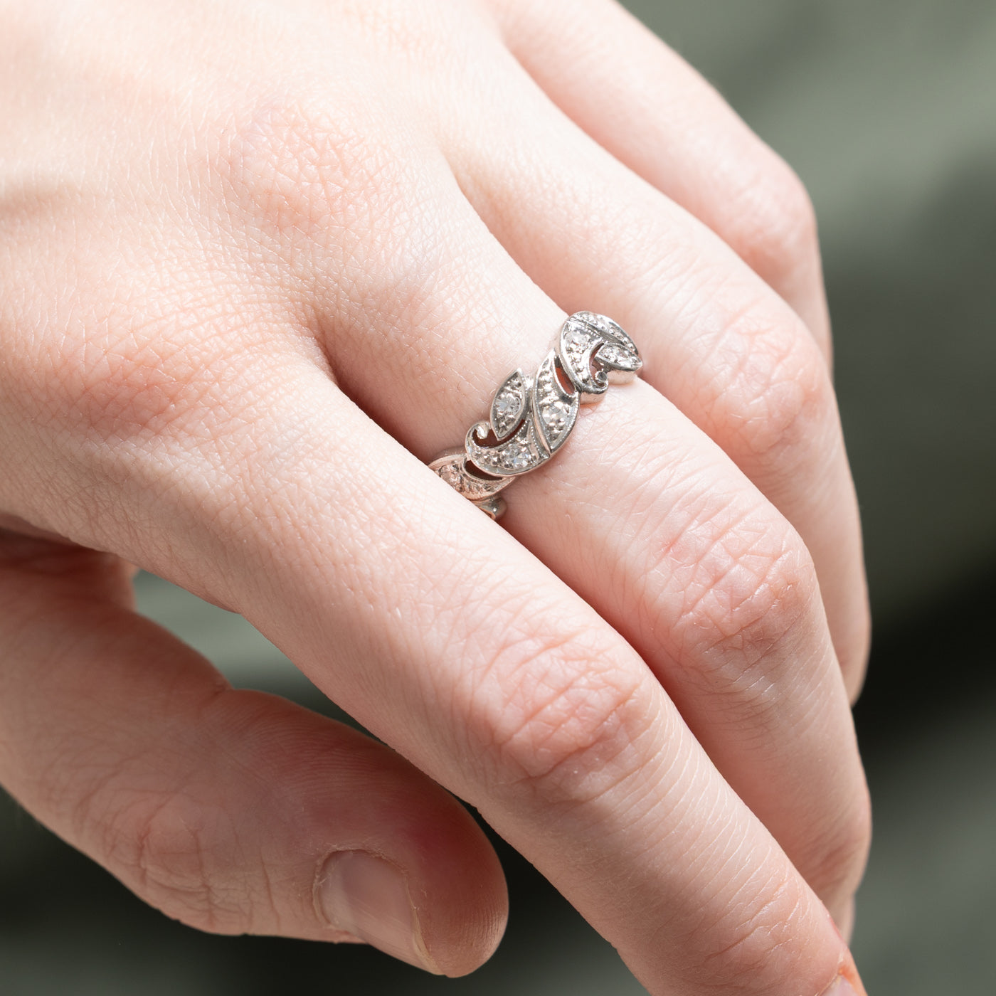 0.54ctw Diamond Leaf Design Wedding Band Ring - Size 6.75 - Elegant Nature-Inspired Jewelry for Brides & Anniversary Gifts