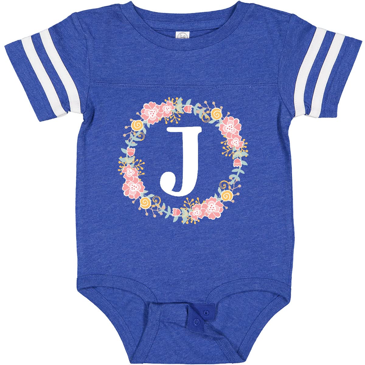 Inktastic Monogram Letter J Floral Rose Wreath Baby Bodysuit - Cute Personalized Outfit for Newborns, Infants & Baby Showers | Soft Cotton Onesie for Boys & Girls | Perfect Gift for Birthdays, Christenings & Family Photos