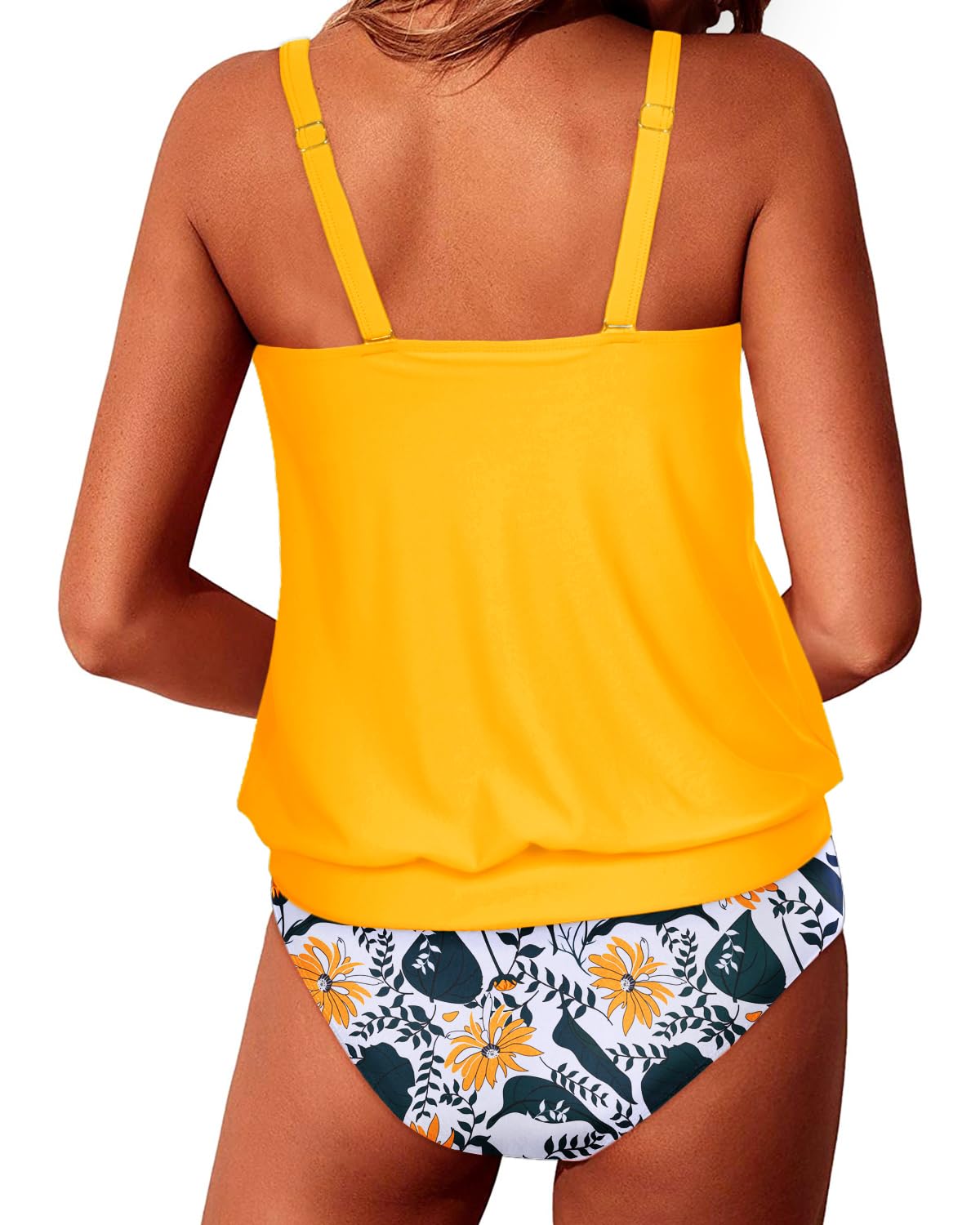 Yonique Women's Two Piece Blouson Tankini Swimsuits - Modest Loose Fit Bathing Suits for Swimming, Beach Vacation & Poolside Relaxation