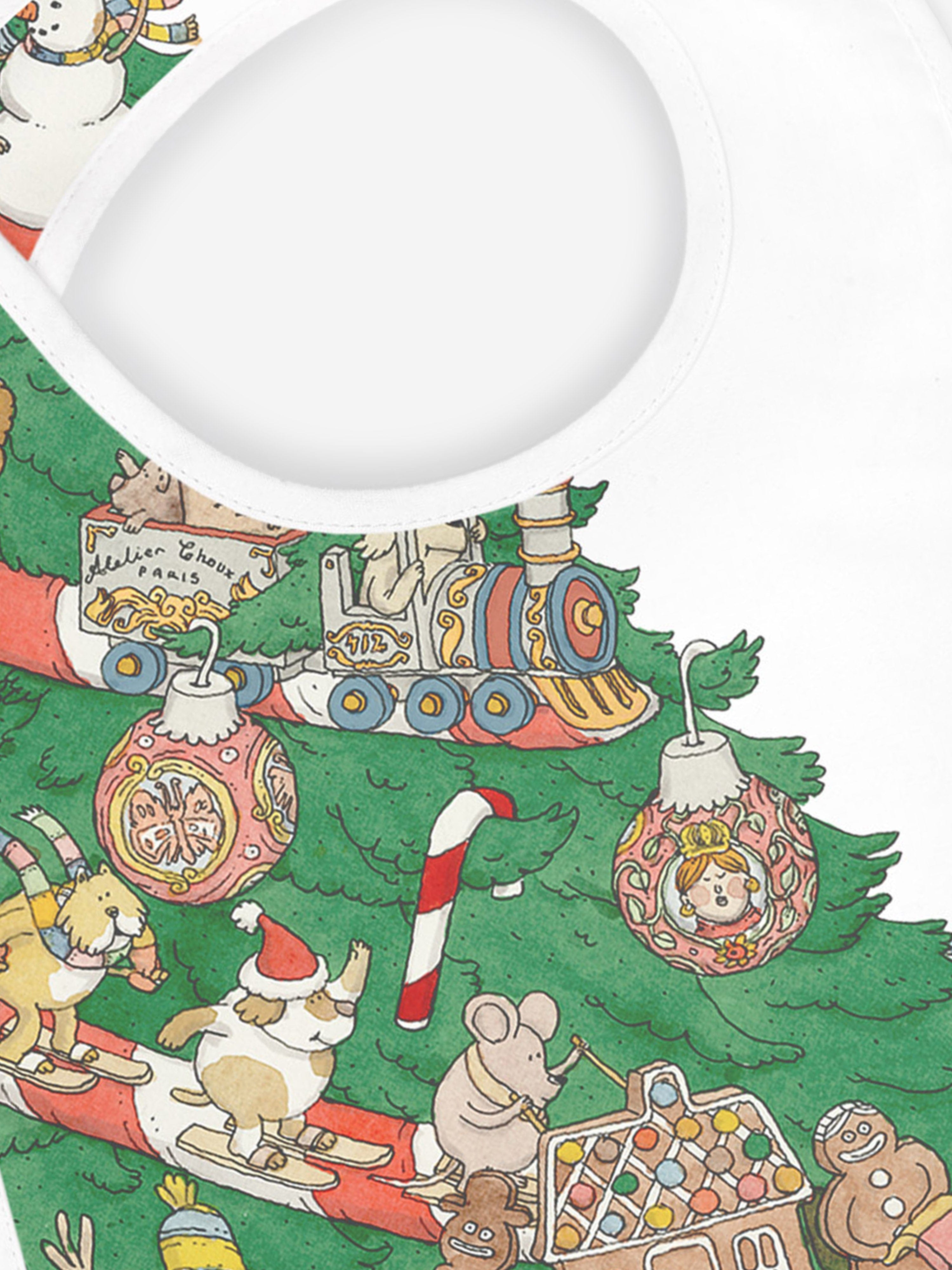 Atelier Choux Baby Christmas Eve Satin Bib - Soft White Drool Bib for Newborns & Infants - Perfect for Holiday Photos, Special Occasions & Everyday Use