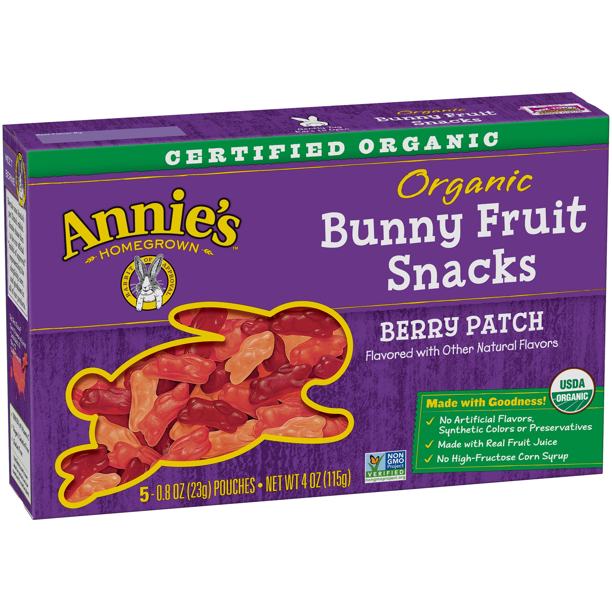 Annie's Homegrown Organic Berry Patch Bunny Fruit Snacks - 12 Pack (5 Pouches x 0.8 oz) | Healthy Kids Snacks for Lunch Boxes, School, Travel & On-the-Go