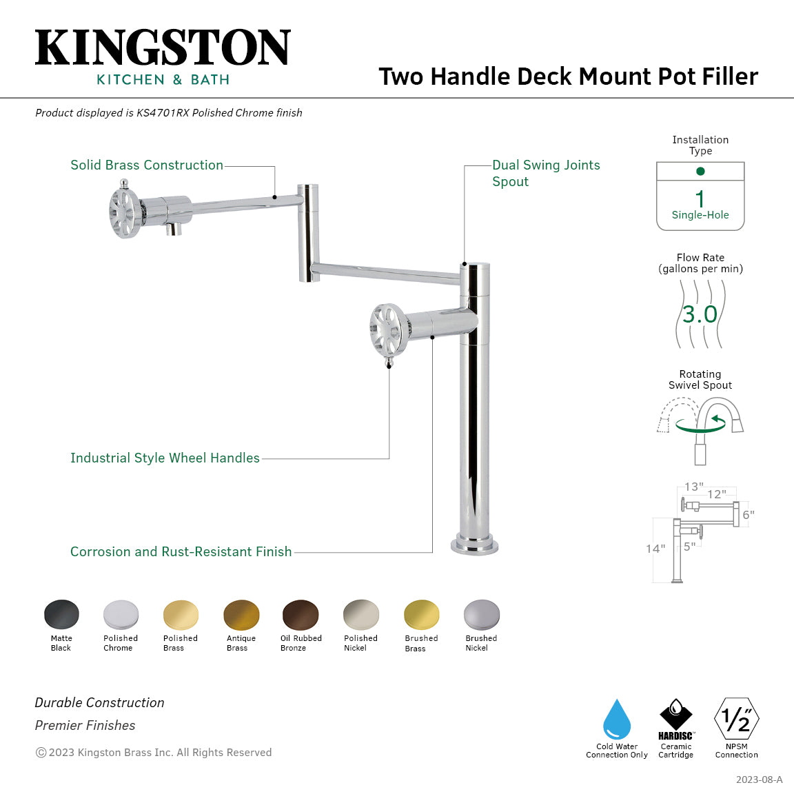Belknap KS4705RX Oil Rubbed Bronze Deck Mount Pot Filler Faucet - 2 Handle Wall Mounted Kitchen Faucet for Stove & Cooking Area - Perfect for Filling Large Pots While Cooking