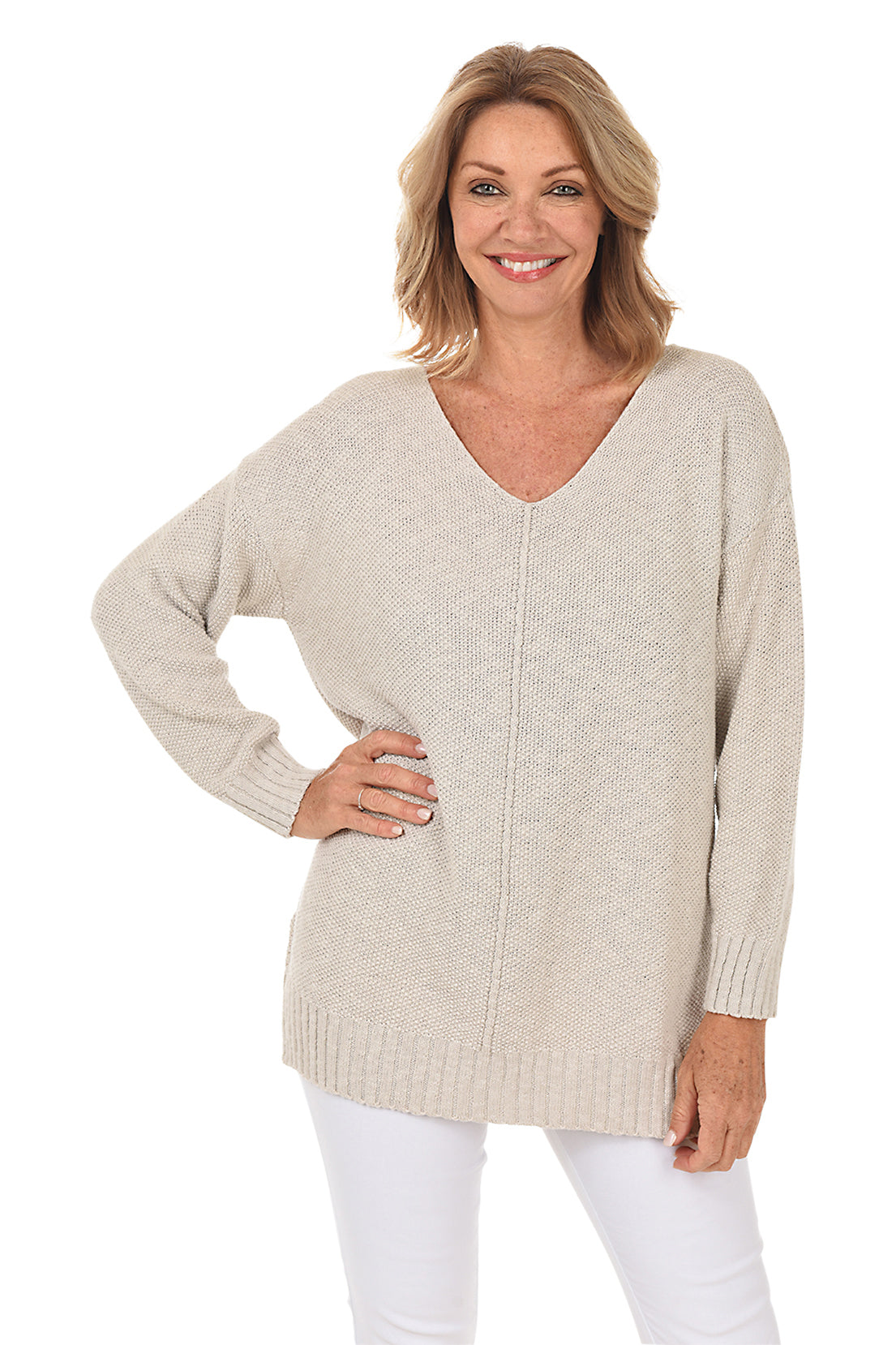 Women's V-Neck Tunic Sweater - Soft Knit Long Sleeve Pullover Top for Fall & Winter | Casual Office Wear, Layering Piece, Weekend Outfits