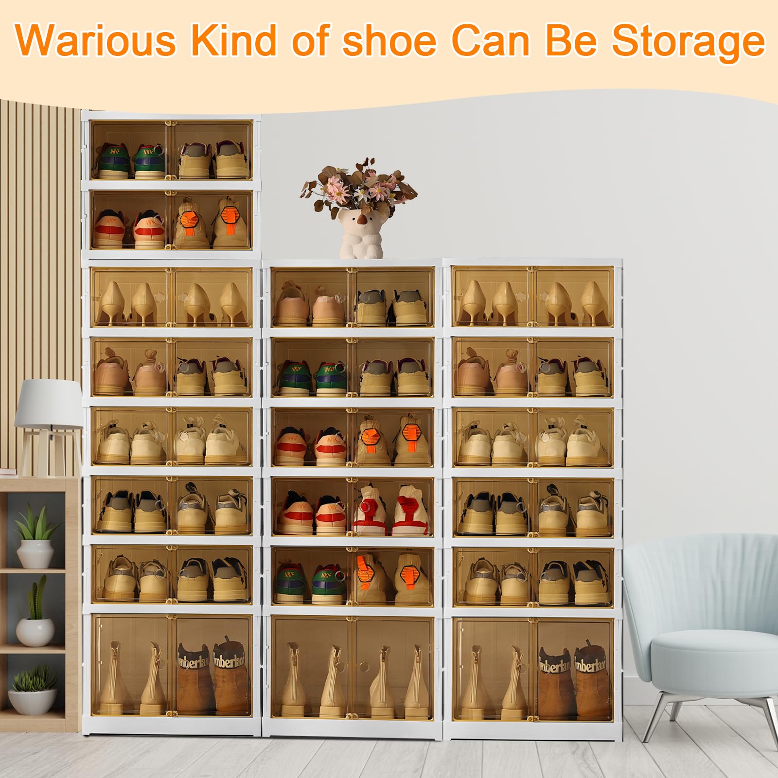 Portable Shoe Rack Organizer - Stackable Sneaker Storage Cabinet with Magnetic Clear Door | Large Plastic Shoe Storage Containers with Lids (9-Tier x 2, Holds 36 Pairs) | Perfect for Closet, Bedroom & Entryway Organization
