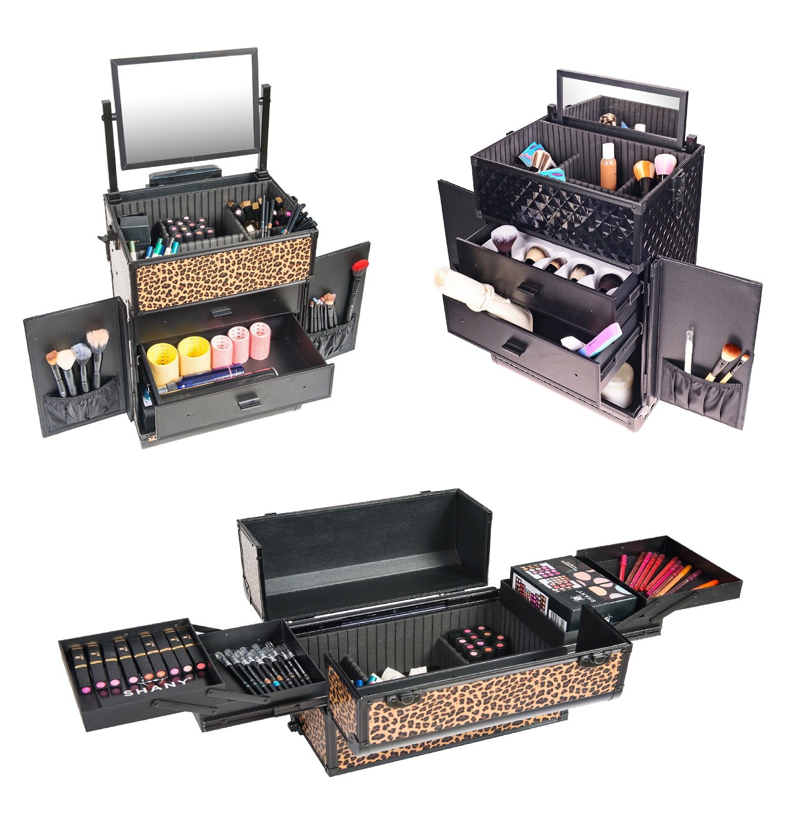 SHANY REBEL Series Pro Makeup Artists Rolling Train Case - Professional Trolley Makeup Case with Wheels - Curious Black Cat Design - Perfect for Travel, Salon & On-Set Makeup Artists