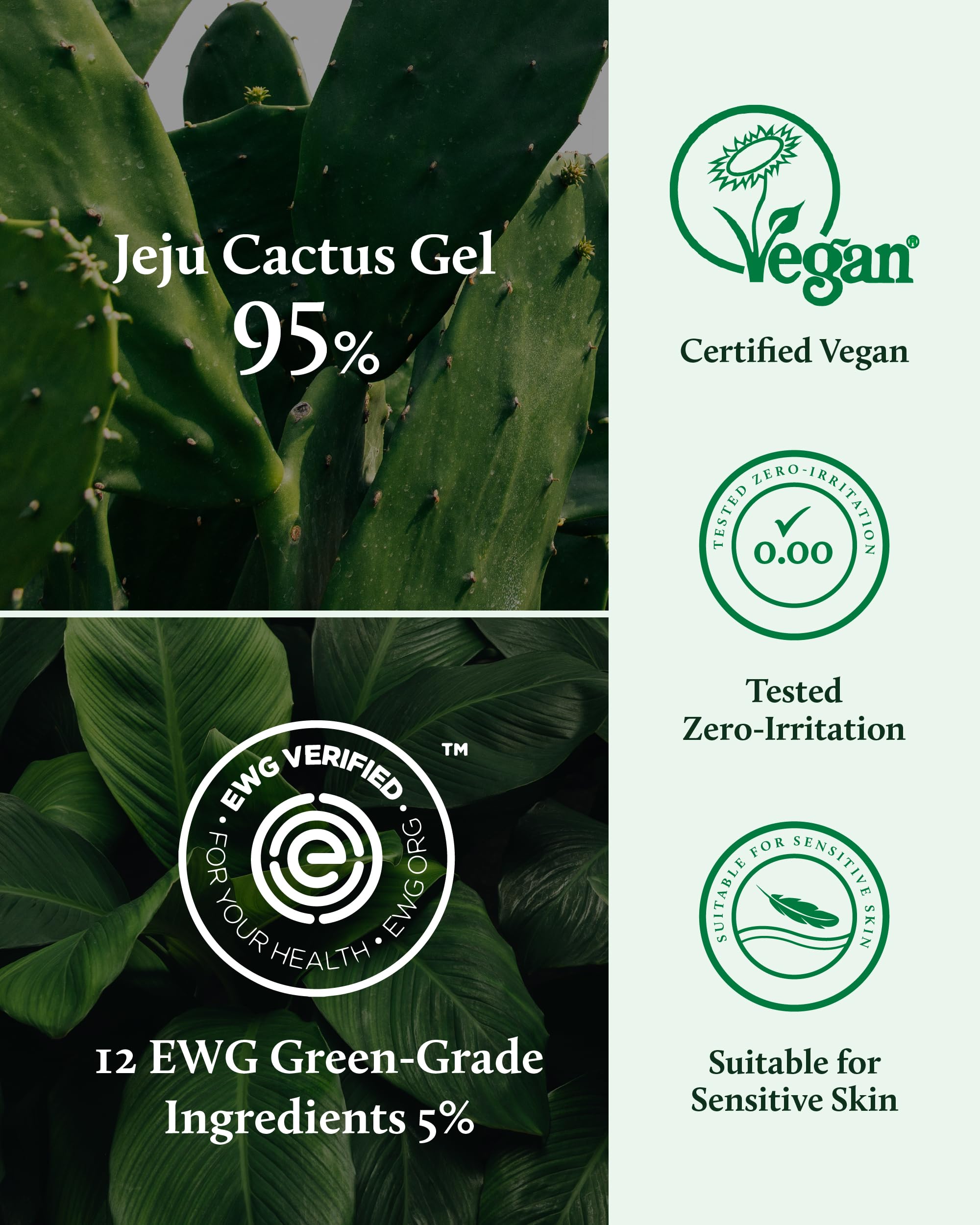 YADAH Cactus Soothing Gel - 95% Cactus Extract for Sunburn Relief & Skin Care - Vegan Korean Beauty for Face & Body
