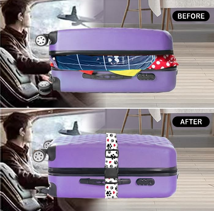 Adjustable Heavy Duty Luggage Straps for Suitcases - Quick-Release Buckle Travel Belt Accessories with Cute Dog Paws Design - Perfect for Air Travel, Vacation & Business Trips