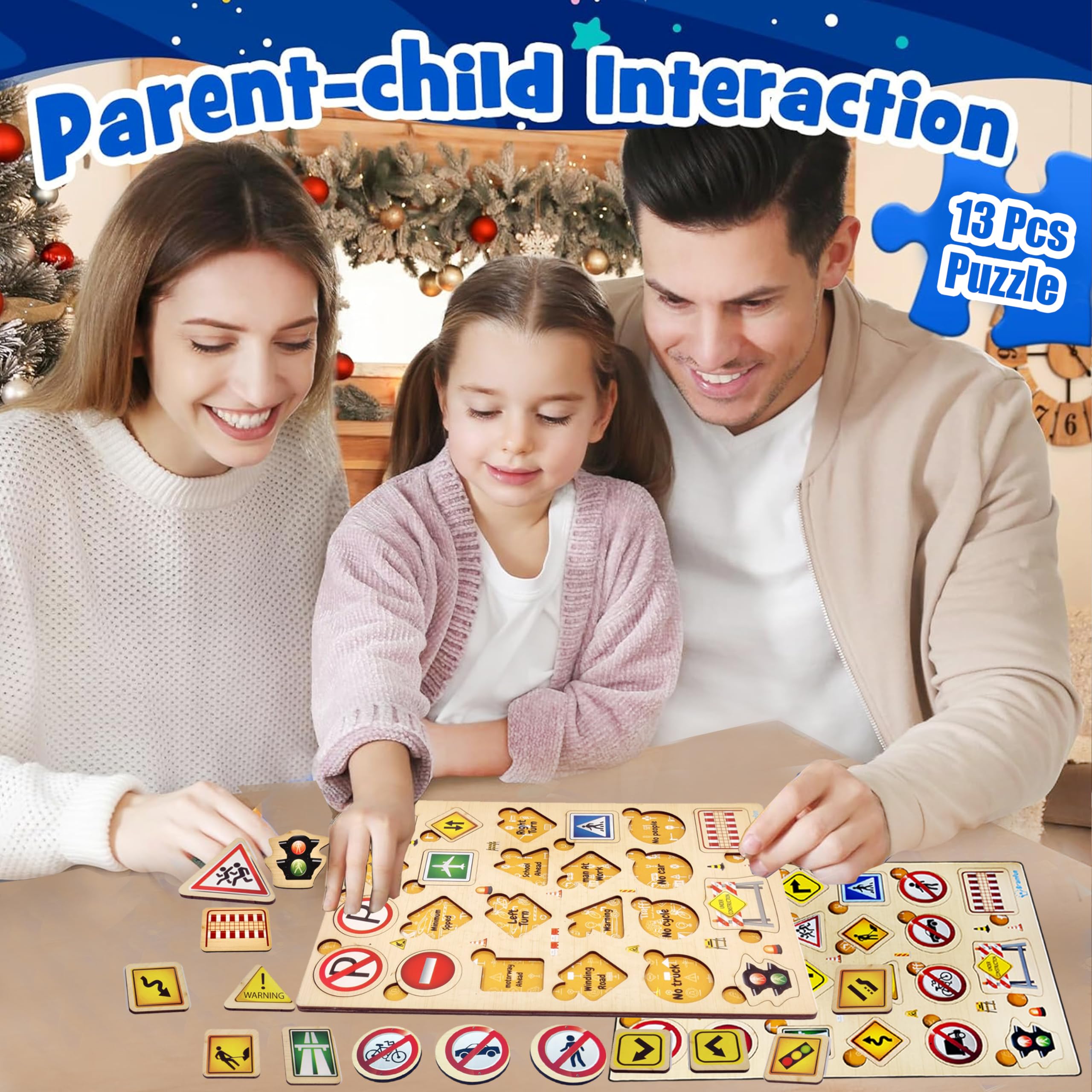 FunBlast Wooden Road Safety Signals Learning Board - Colorful Educational Toy for Kids, Boys & Girls | Traffic Sign Puzzle for Early Childhood Learning & Playroom Activities