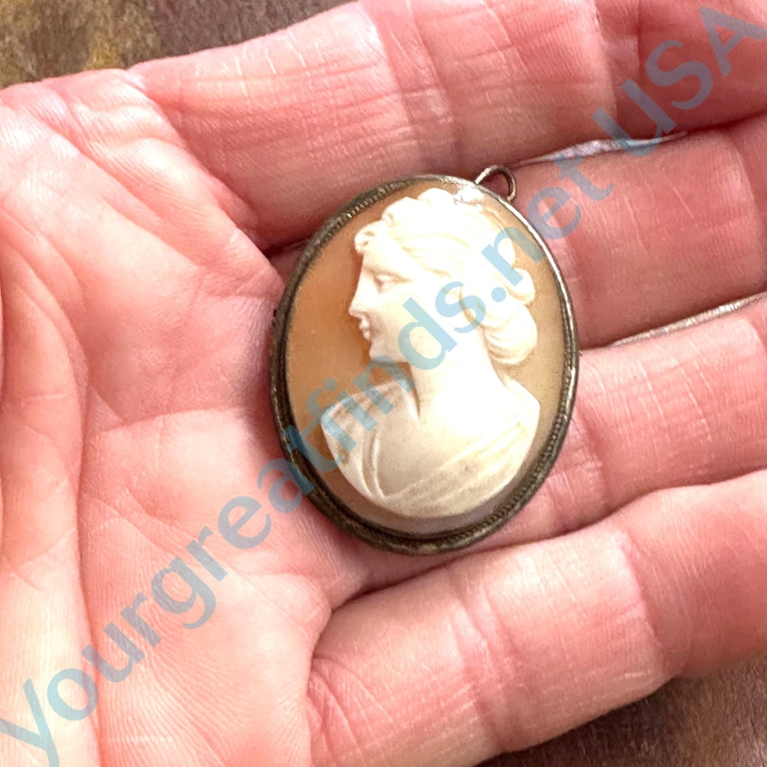 Vintage Italian Carved Shell Cameo Pin Pendant - Elegant Antique Jewelry for Women, Perfect for Weddings, Parties & Special Occasions
