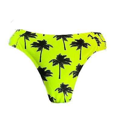 Neon Green Palm Trees Brazilian Wide Side Bikini Bottom - Sexy Swimwear for Women, High Waisted Cheeky Beach Bikini - Perfect for Pool Party, Vacation & Tropical Getaways