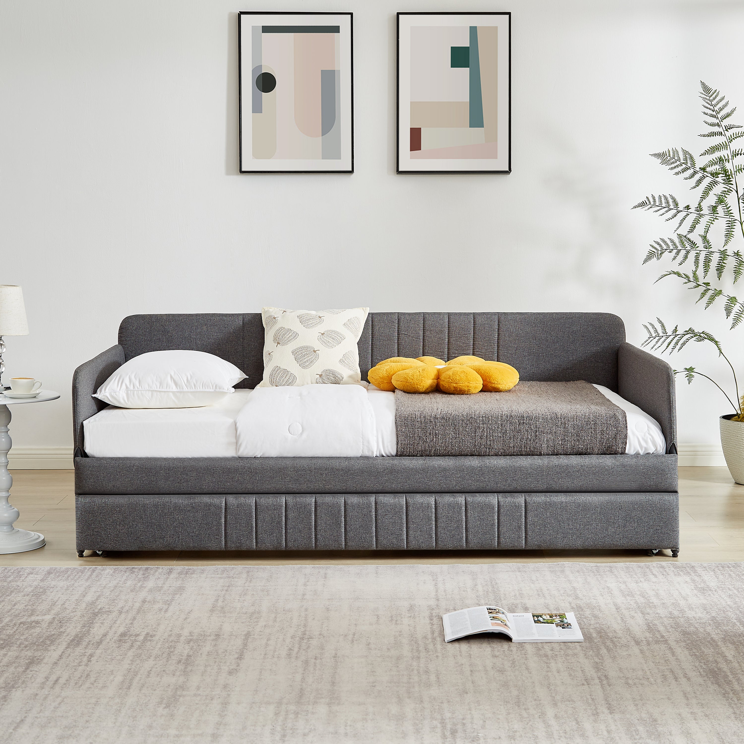 Metal Frame Daybed with Trundle - Twin Size Sofa Bed in Grey (78.4''W x 41''D x 29.8''H) - Perfect for Guest Rooms, Small Apartments & Home Offices