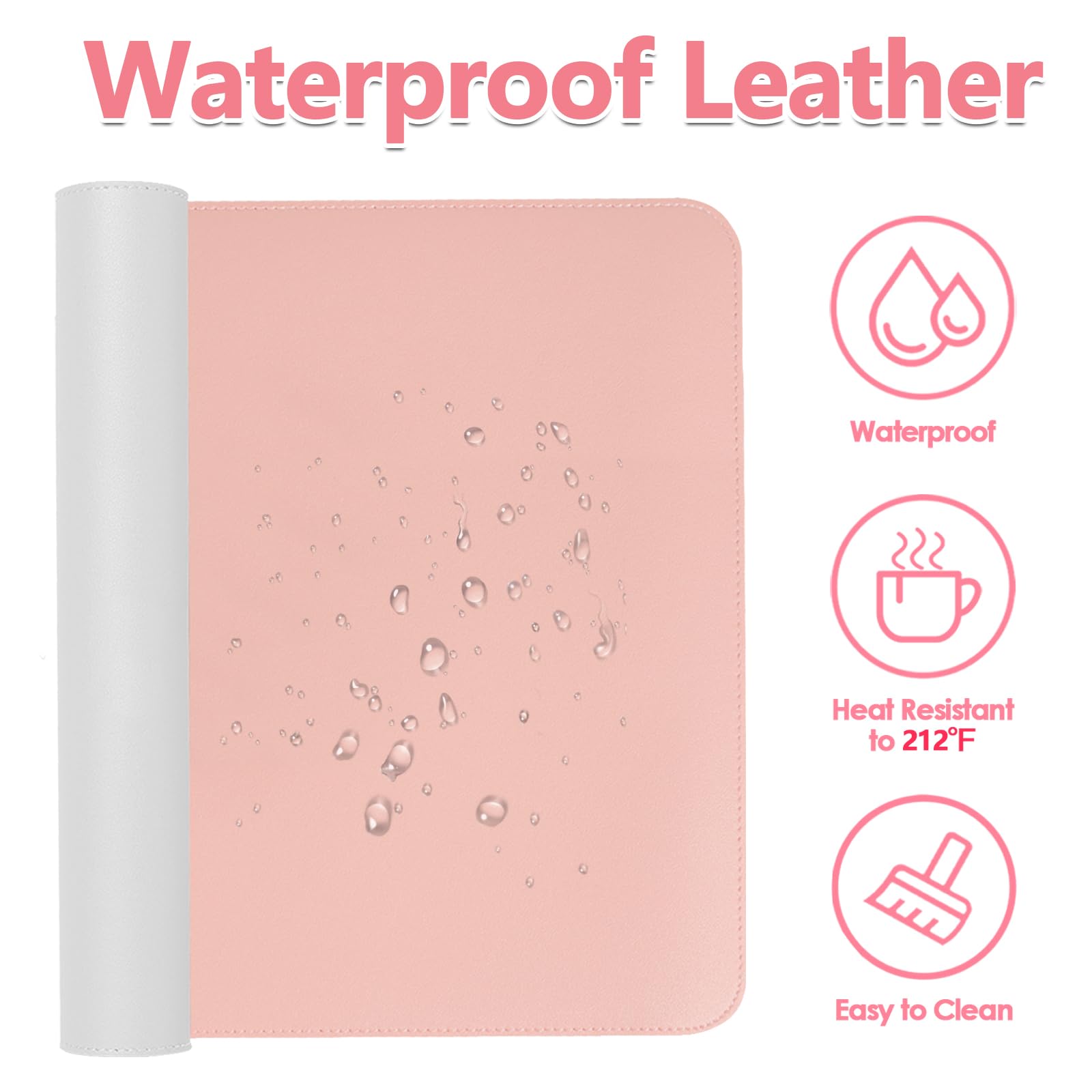 Vanity Makeup Mat - 23.6x11.8 Inch Pink & Silver Dresser Protector for Cosmetics, Nail Art & Crafting | Waterproof Table Cover Pad for Beauty Station, Dressing Table & Work Desk | Perfect for Makeup Organization & Surface Protection