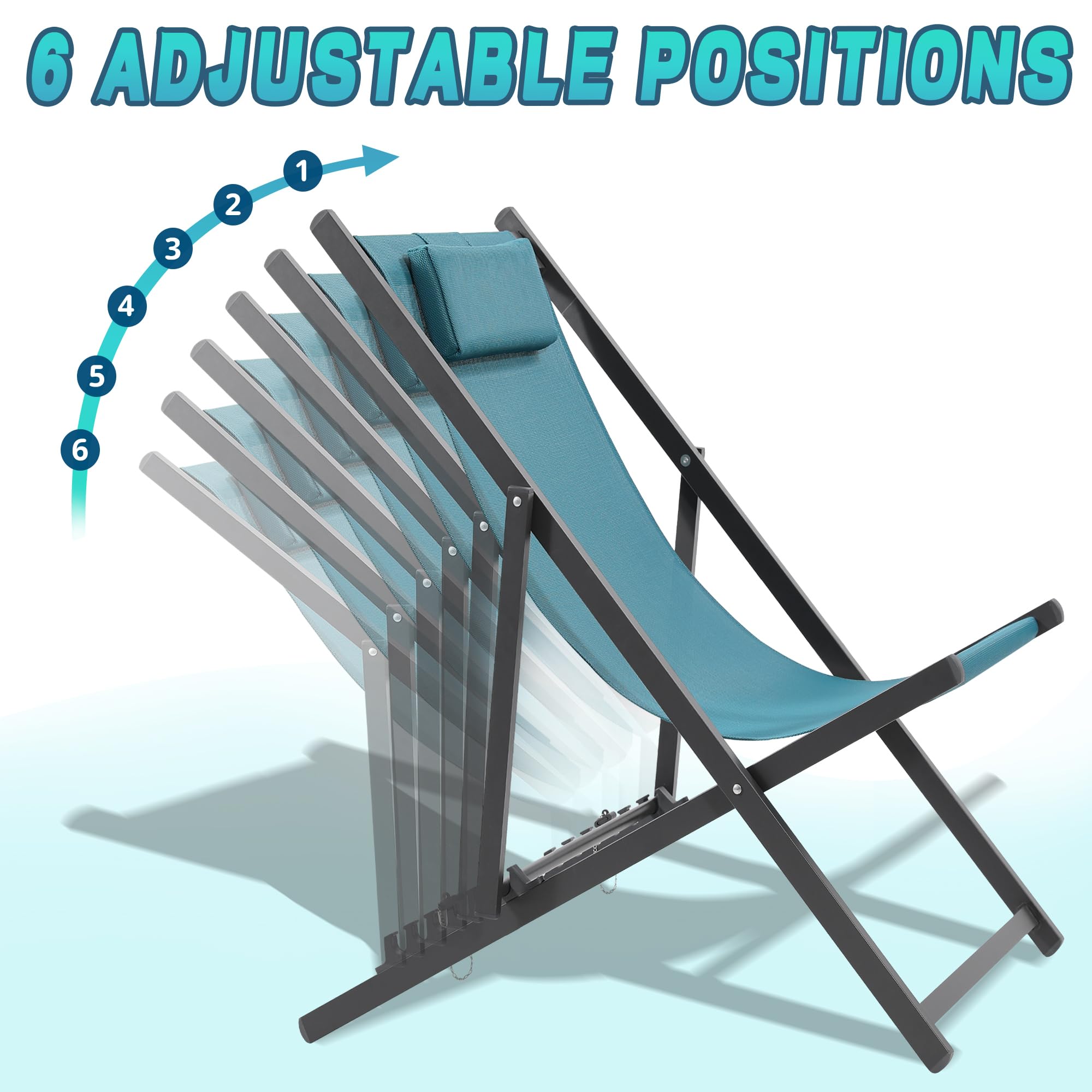 Set of 2 Outdoor Patio Sling Chairs - UV Resistant & Waterproof Fabric, Lightweight Foldable Aluminum Frame - Perfect for Deck, Poolside, Beach & Backyard Relaxation