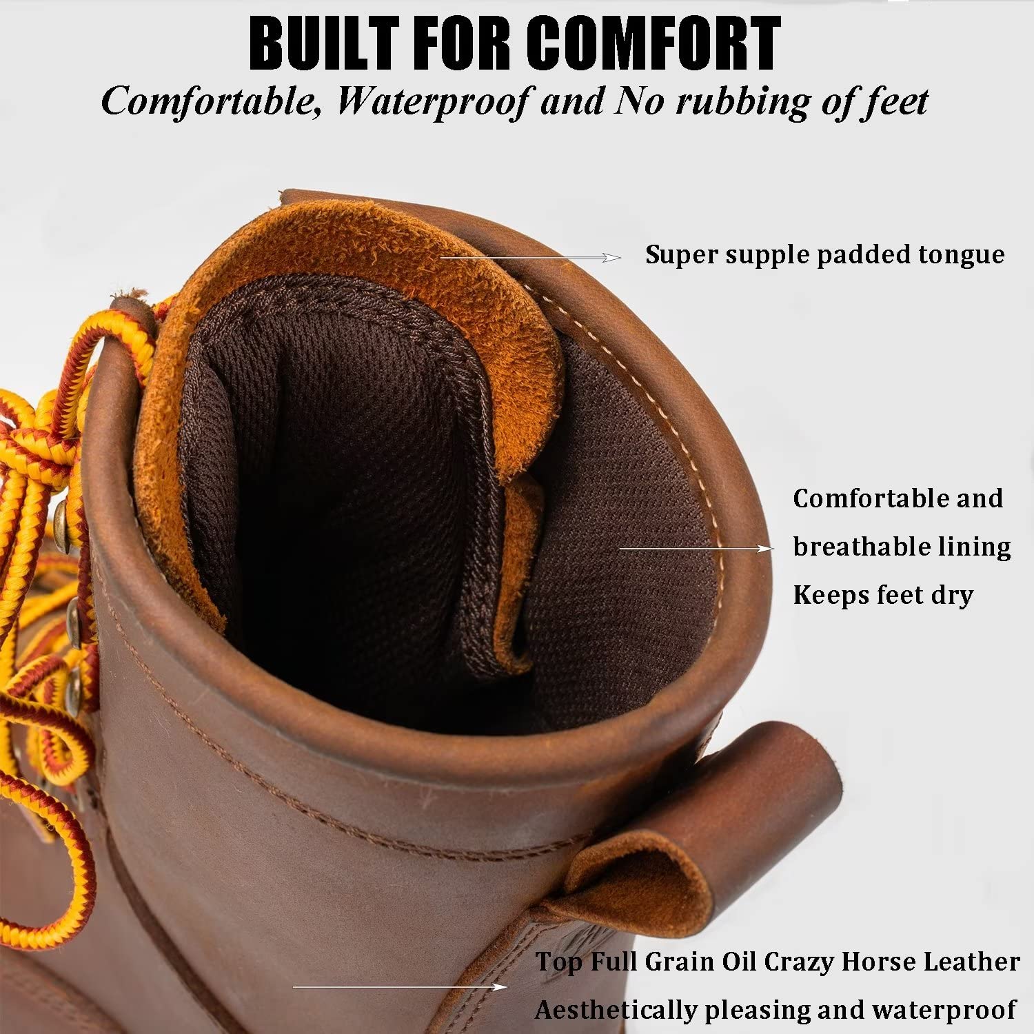 SUREWAY Men's 8-Inch Waterproof Steel Toe Work Boots - Oil & Slip Resistant, Thick Full Grain Leather, Wedge Rubber Sole, EH Rated - Ideal for Construction, Logging & Outdoor Work