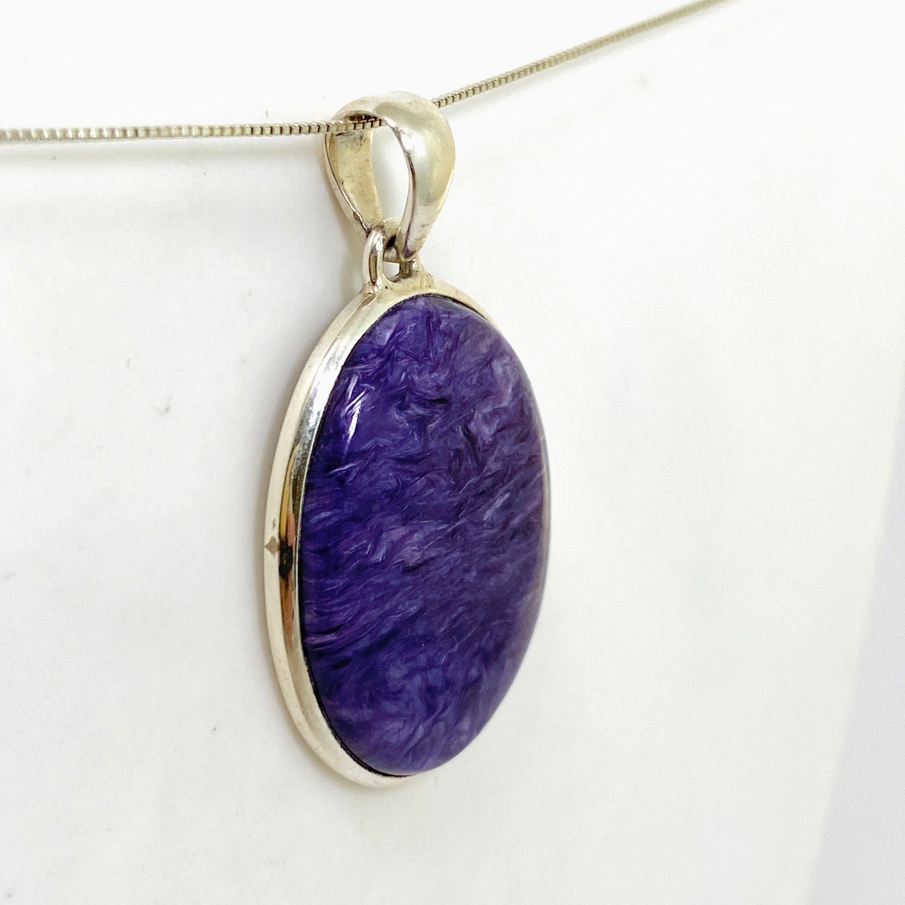 Natural Charoite Oval Cabochon Pendant - PPGJ1045 - Handmade Jewelry for Women, Spiritual Healing Stone, Unique Gift for Meditation & Energy Work