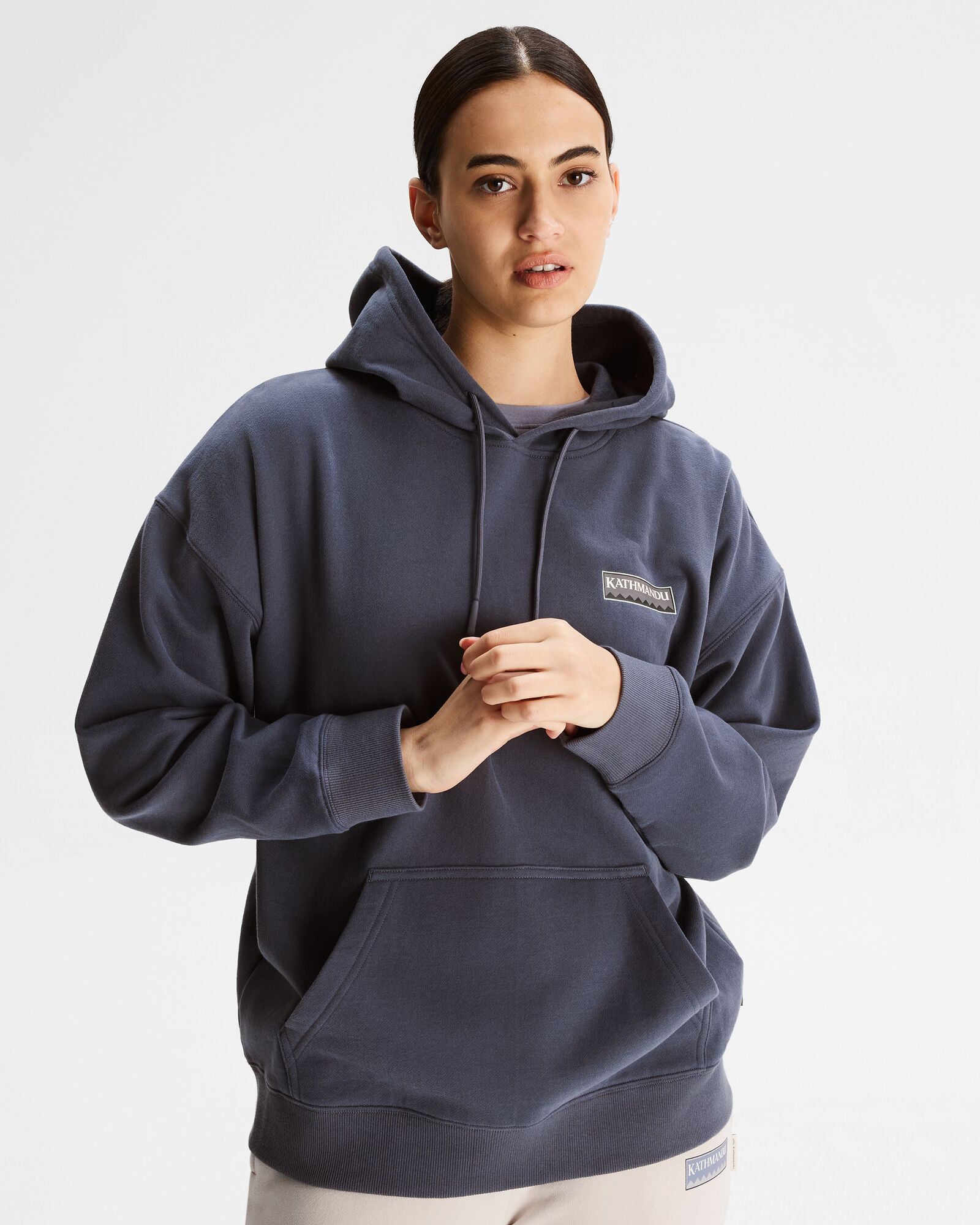 Heritage Logo Women's Slouchy Lightweight Hoodie - Mid Navy | Cozy Casual Wear for Everyday Comfort & Style