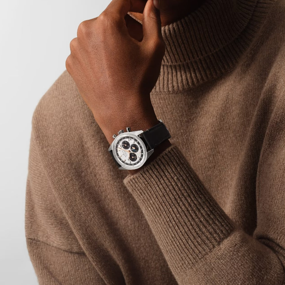 Chronomaster Original Triple Calendar 38mm Silver Watch on Leather Strap - Perfect for Business, Formal Events & Luxury Gift Giving