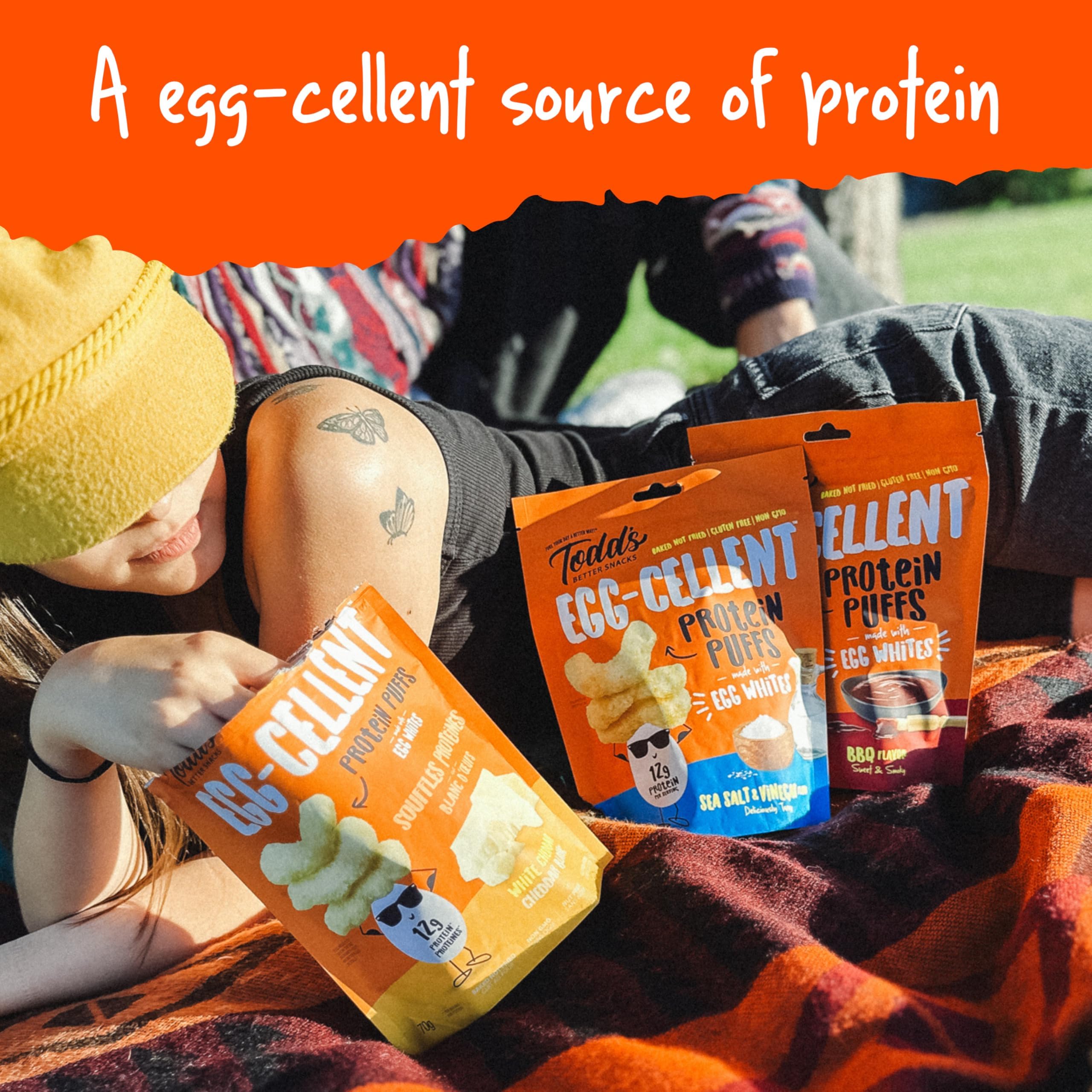 Todd's Better Snacks Egg-Cellent Protein Puffs - 12g Protein, Gluten Free, Made with Egg Whites, Variety Pack (2.5 Oz, Pack of 4) - Healthy Snacks for Kids, Adults, On-The-Go, Workouts & Weight Loss