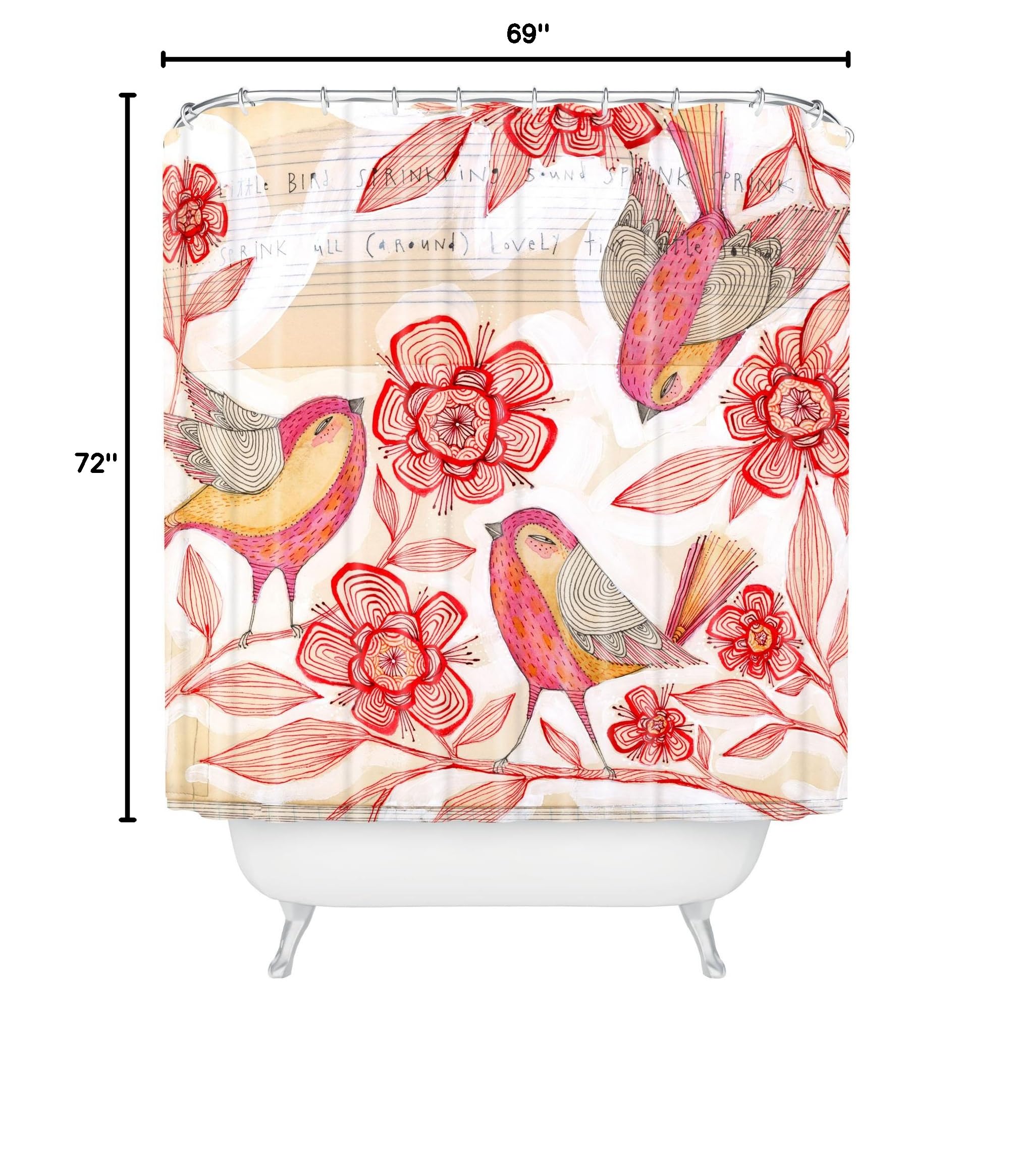 Deny Designs Cori Dantini Sprinkling Sound Shower Curtain - 69x72 Inches Waterproof Bathroom Decor with Whimsical Floral Design - Perfect for Modern Bathrooms, Guest Baths & Spa Retreats
