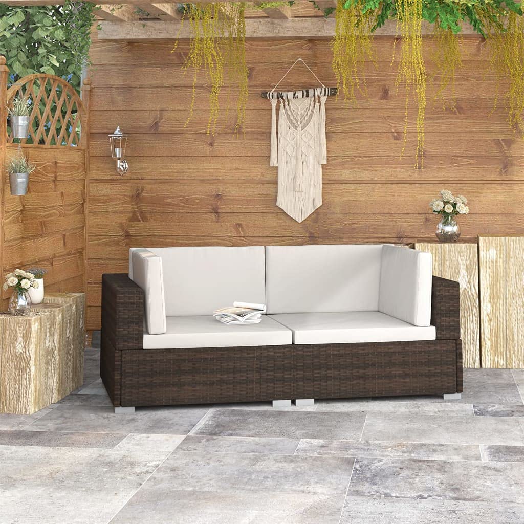 SKM 2-Piece Brown Poly Rattan Sectional Corner Sofa Set with Cushions - Outdoor Patio Furniture for Garden, Balcony & Poolside Relaxation