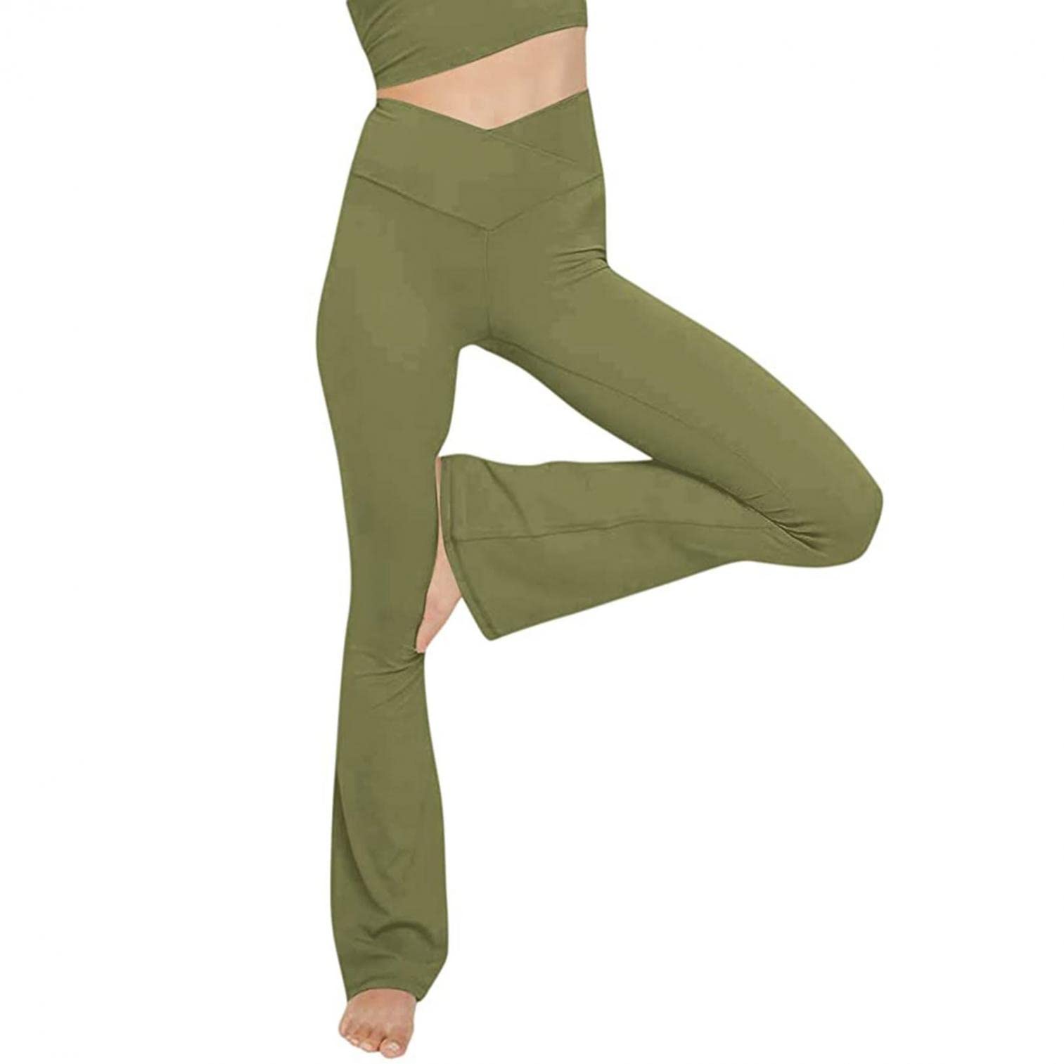FEDULK Women's High Waisted Bootcut Yoga Pants - Wide Leg Flare Workout Running Pants, Stretchy Comfortable Dress Pants for Yoga, Gym & Office (Olive Green, XX-Large) - Perfect for Workouts, Lounge & Casual Wear
