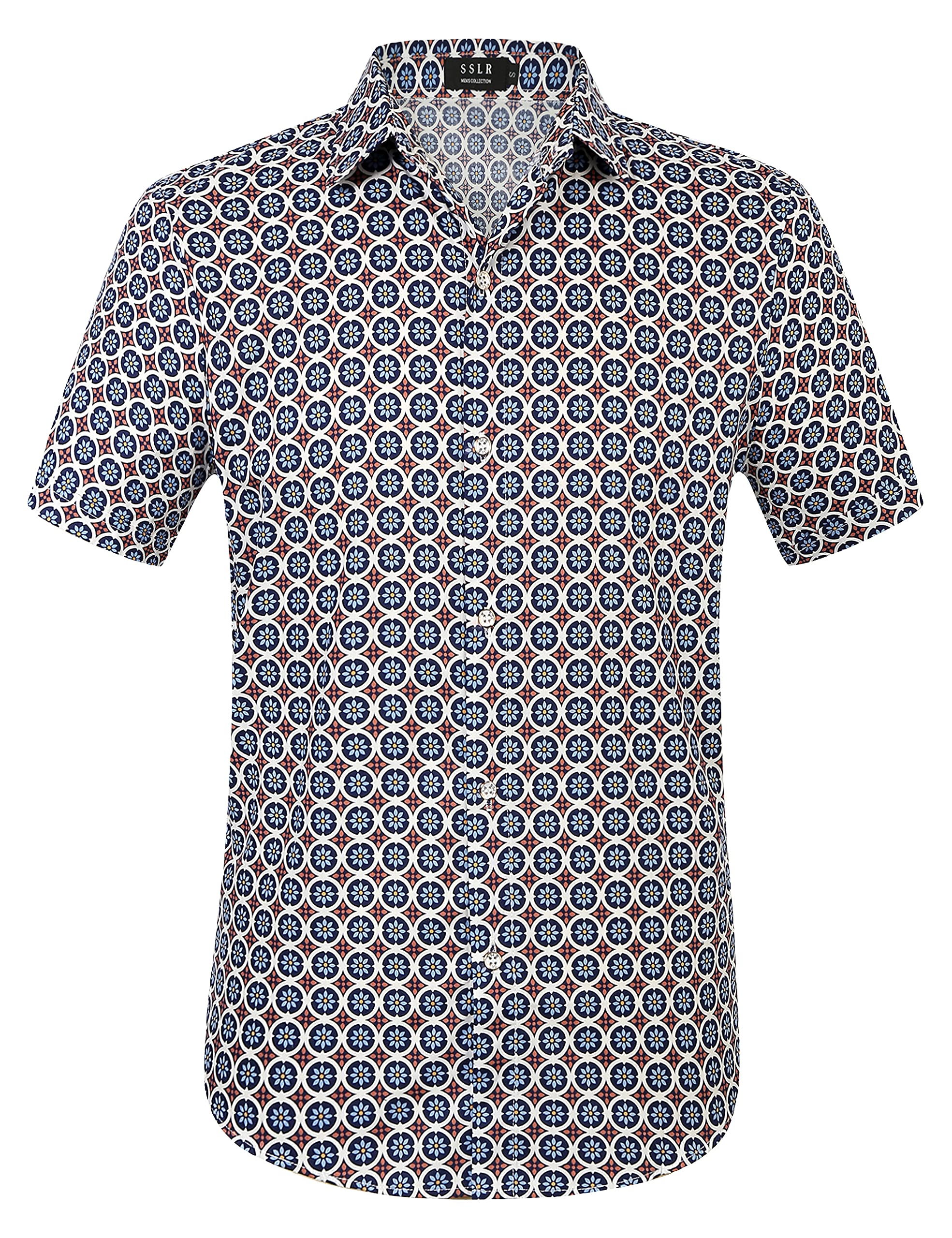 SSLR Men's Hawaiian Shirt - Casual Short Sleeve Button Down Aloha Shirts for Summer Beach Vacation, Luau Party & Tropical Outfits